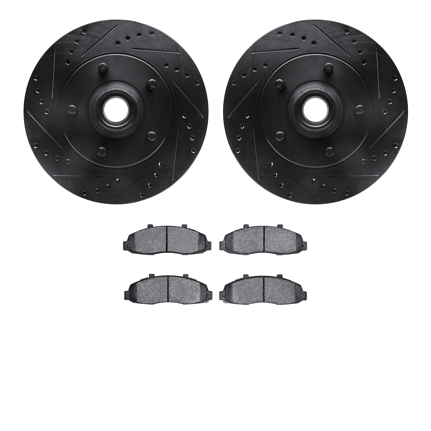 8302-54113 Drilled/Slotted Brake Rotors with 3000-Series Ceramic Brake Pads Kit [Black], 2000-2004 Ford/Lincoln/Mercury/Mazda, P