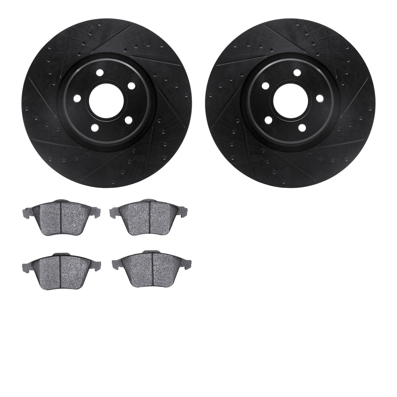 8302-54146 Drilled/Slotted Brake Rotors with 3000-Series Ceramic Brake Pads Kit [Black], 2004-2013 Volvo, Position: Front