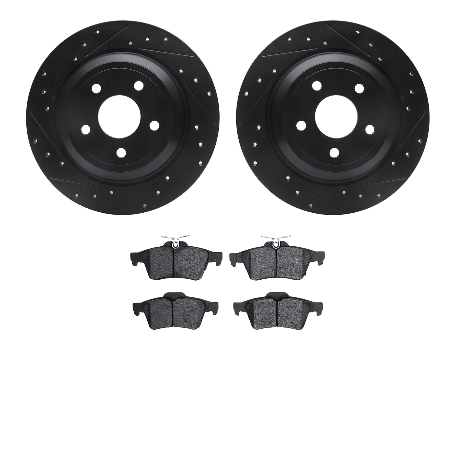 8302-54206 Drilled/Slotted Brake Rotors with 3000-Series Ceramic Brake Pads Kit [Black], 2016-2018 Ford/Lincoln/Mercury/Mazda, P