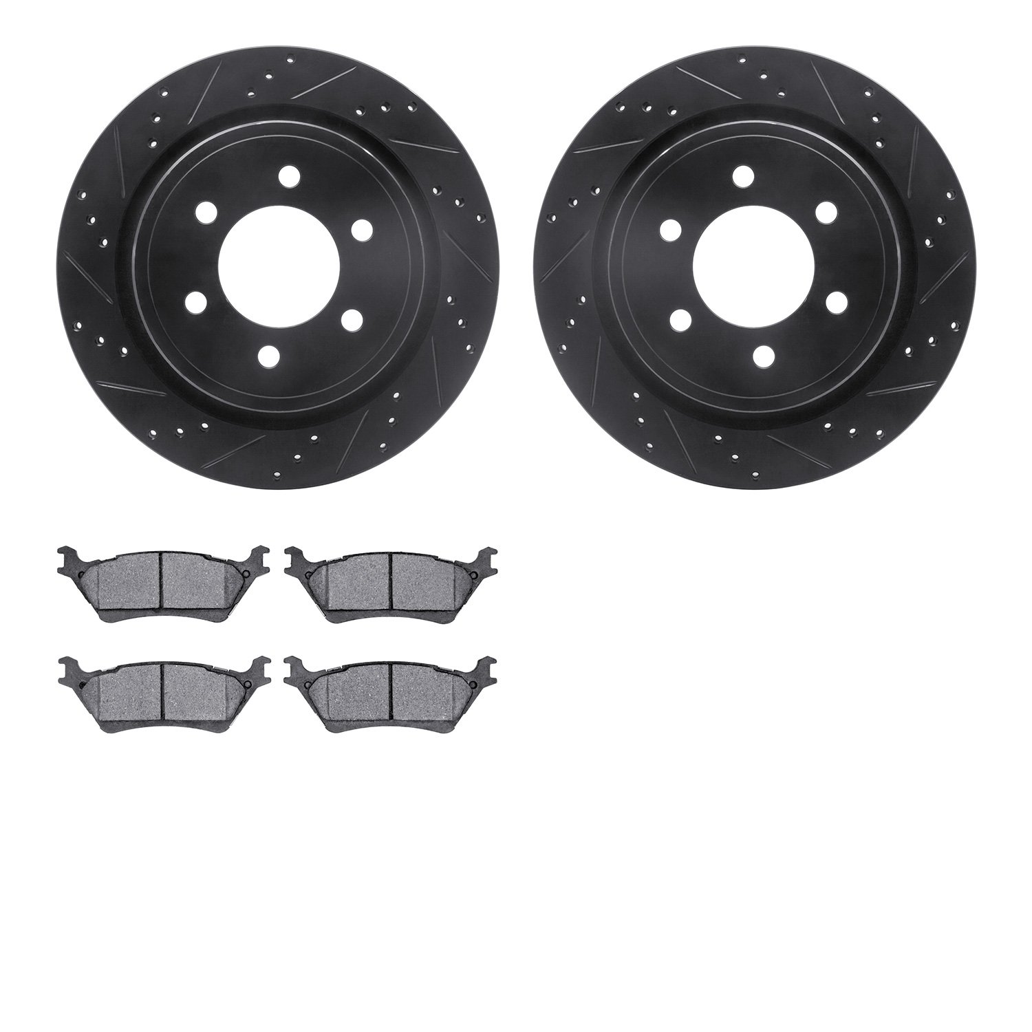 8302-54208 Drilled/Slotted Brake Rotors with 3000-Series Ceramic Brake Pads Kit [Black], 2012-2020 Ford/Lincoln/Mercury/Mazda, P