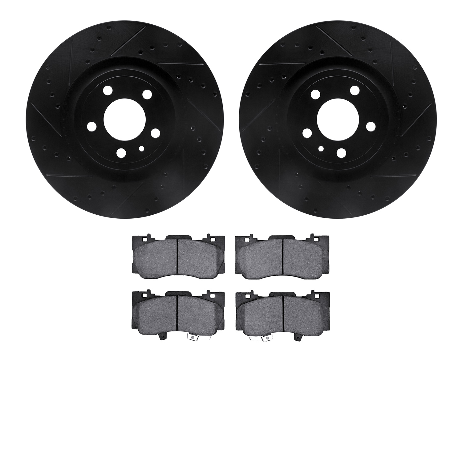 8302-54227 Drilled/Slotted Brake Rotors with 3000-Series Ceramic Brake Pads Kit [Black], 2015-2020 Ford/Lincoln/Mercury/Mazda, P