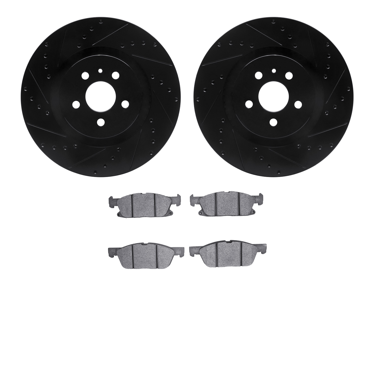 8302-55010 Drilled/Slotted Brake Rotors with 3000-Series Ceramic Brake Pads Kit [Black], 2015-2020 Ford/Lincoln/Mercury/Mazda, P