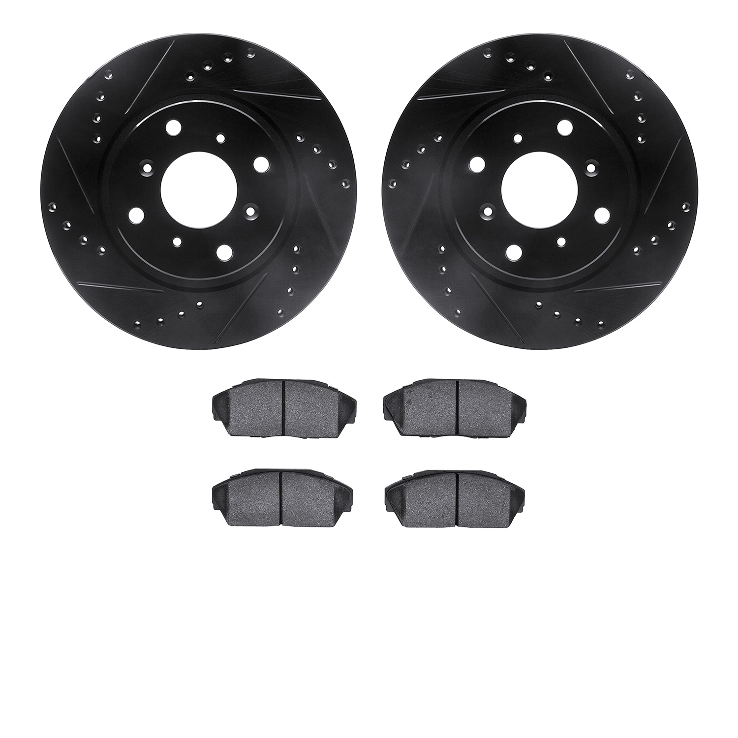 8302-58003 Drilled/Slotted Brake Rotors with 3000-Series Ceramic Brake Pads Kit [Black], 1987-1990 Acura/Honda, Position: Front