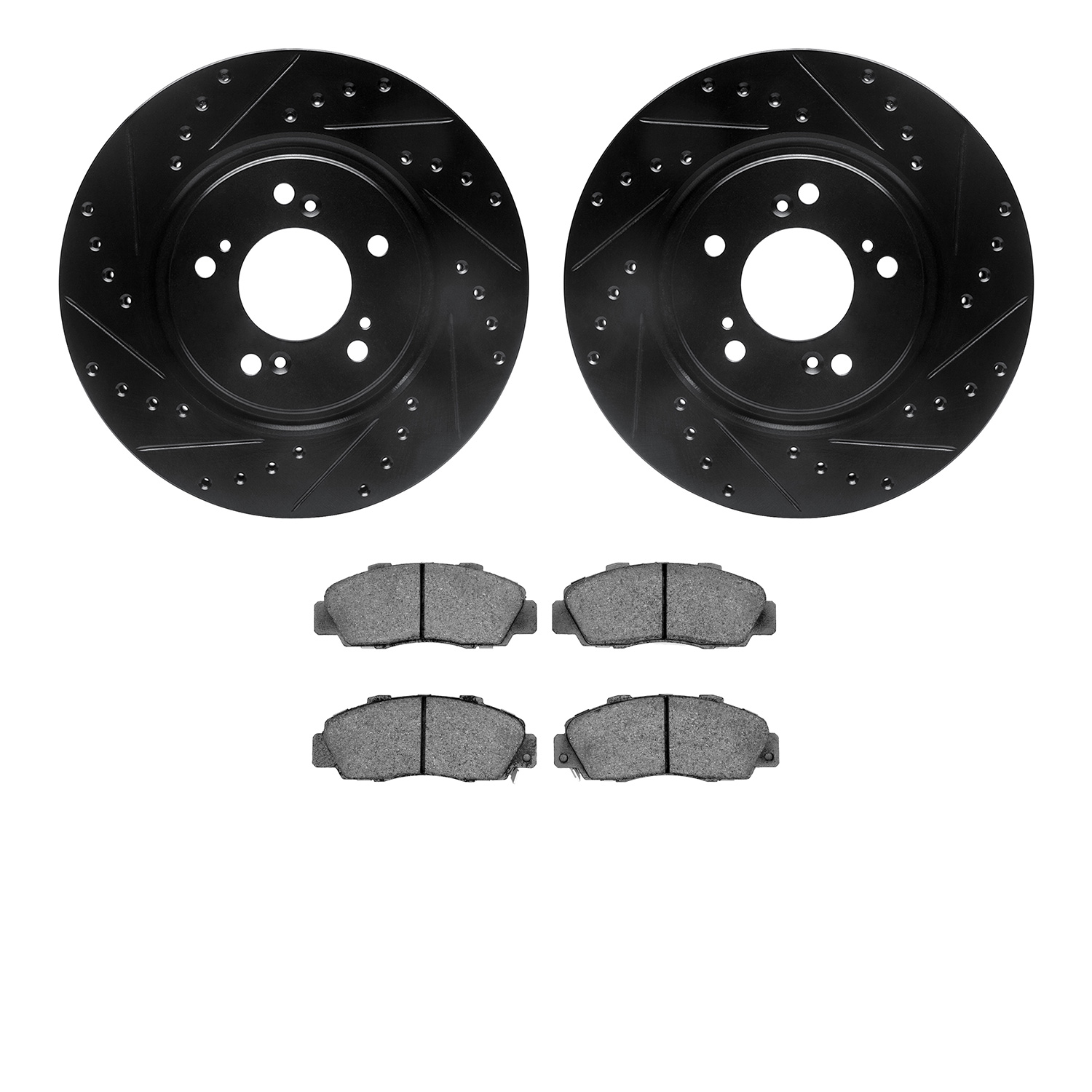 8302-58006 Drilled/Slotted Brake Rotors with 3000-Series Ceramic Brake Pads Kit [Black], 1997-2005 Acura/Honda, Position: Front