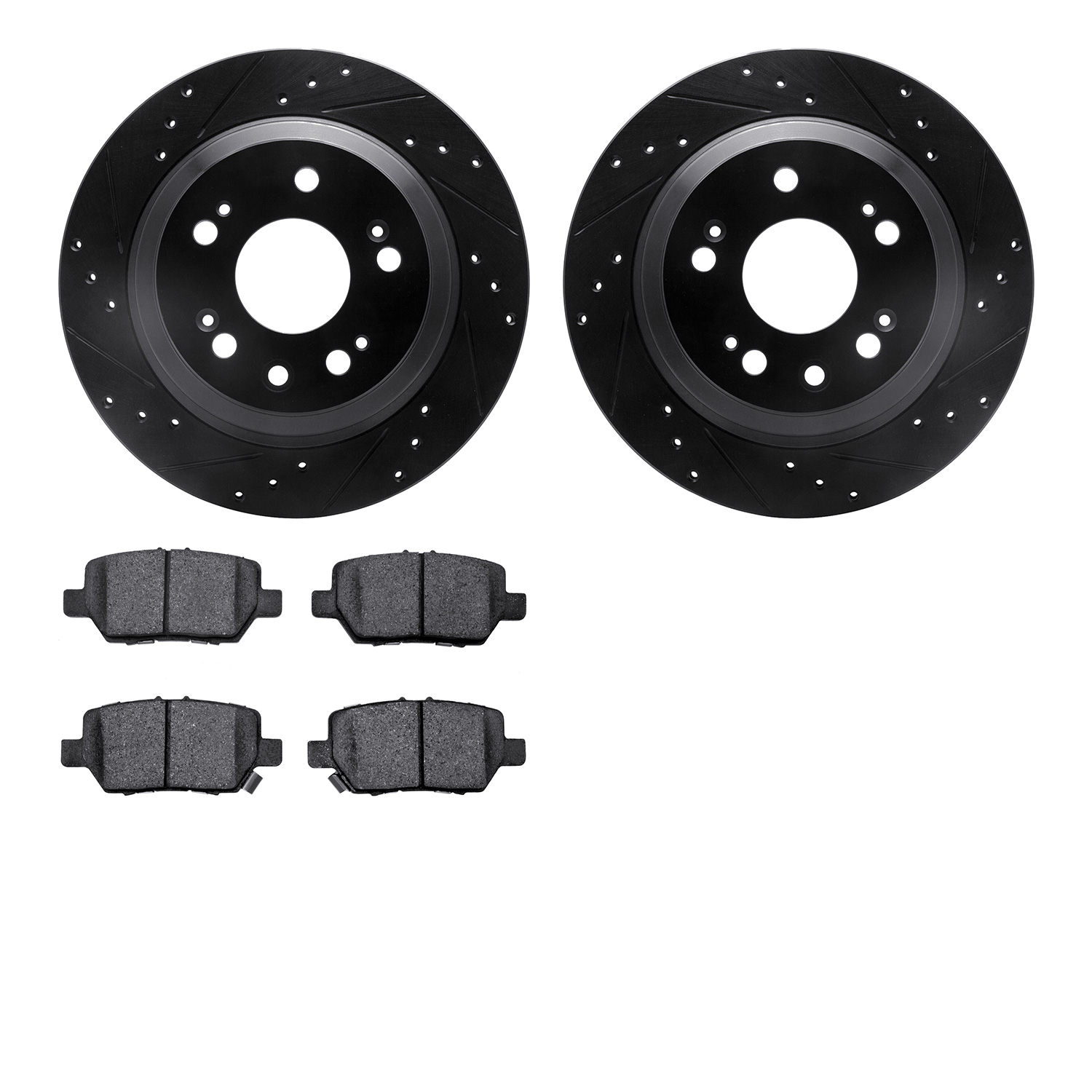 8302-58020 Drilled/Slotted Brake Rotors with 3000-Series Ceramic Brake Pads Kit [Black], 2005-2012 Acura/Honda, Position: Rear