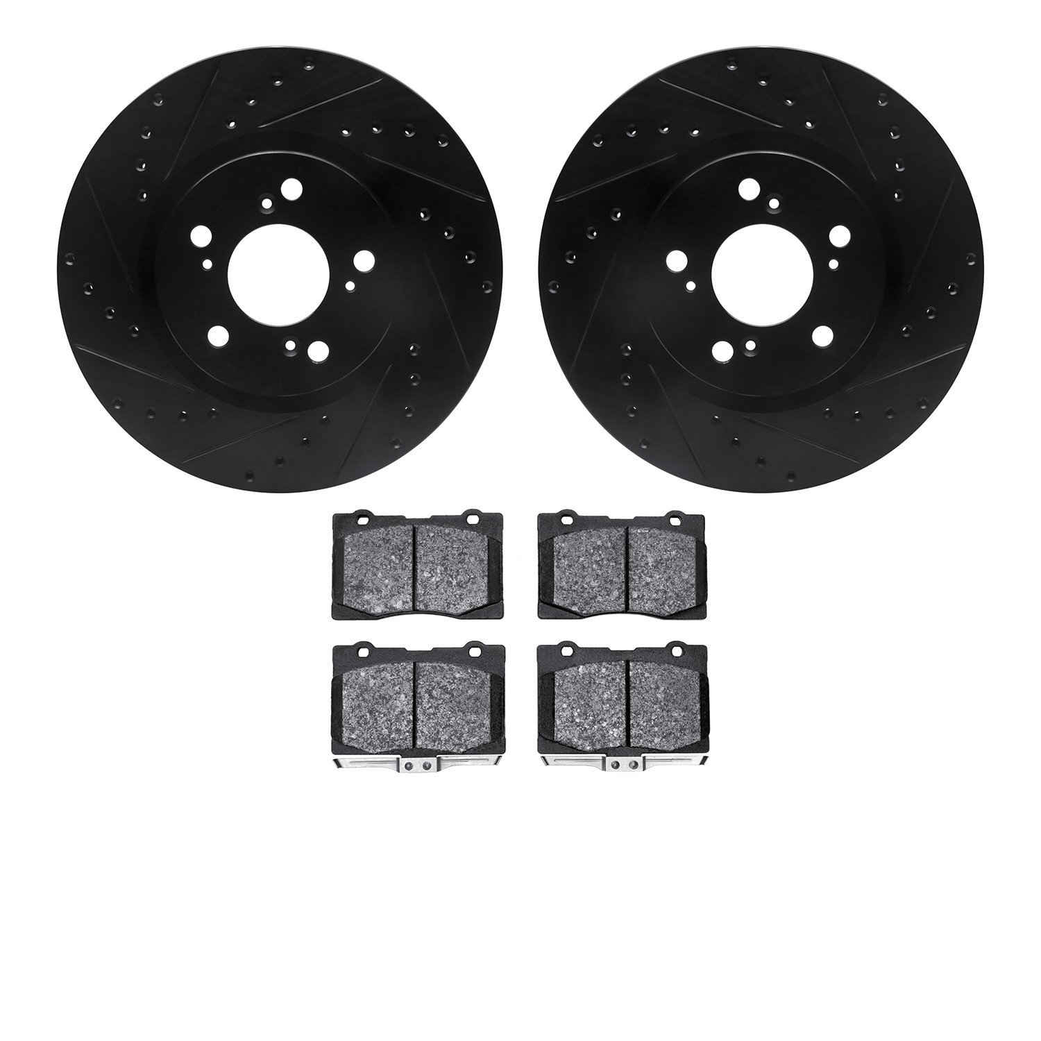 8302-58021 Drilled/Slotted Brake Rotors with 3000-Series Ceramic Brake Pads Kit [Black], 2005-2012 Acura/Honda, Position: Front