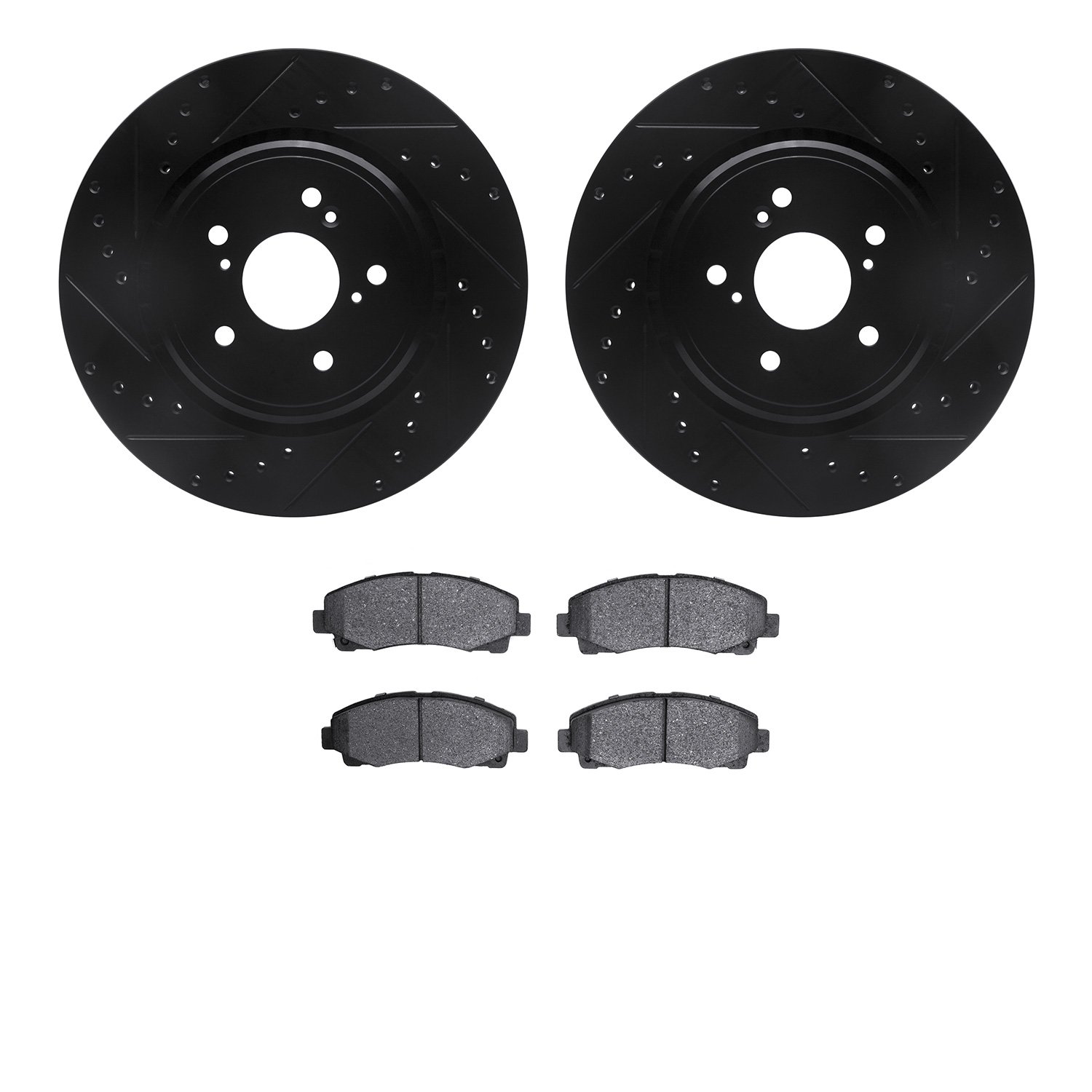 8302-58025 Drilled/Slotted Brake Rotors with 3000-Series Ceramic Brake Pads Kit [Black], 2015-2020 Acura/Honda, Position: Front