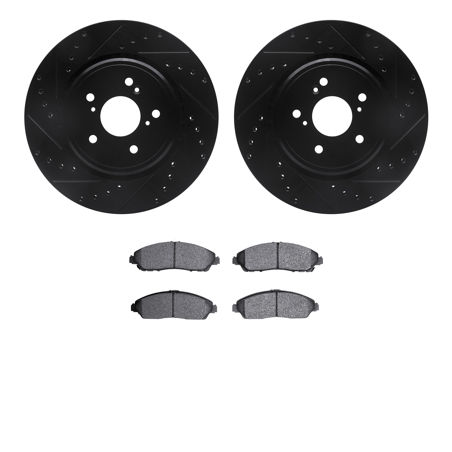 8302-58032 Drilled/Slotted Brake Rotors with 3000-Series Ceramic Brake Pads Kit [Black], 2014-2016 Acura/Honda, Position: Front