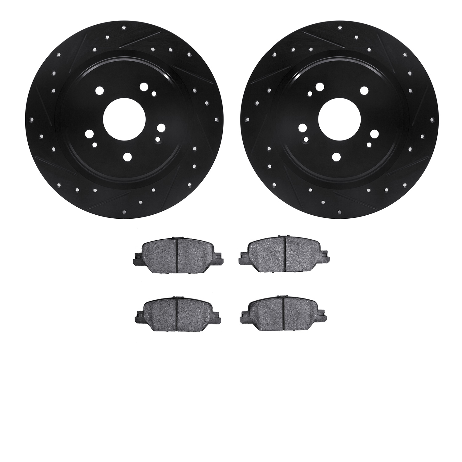 8302-58034 Drilled/Slotted Brake Rotors with 3000-Series Ceramic Brake Pads Kit [Black], Fits Select Acura/Honda, Position: Rear