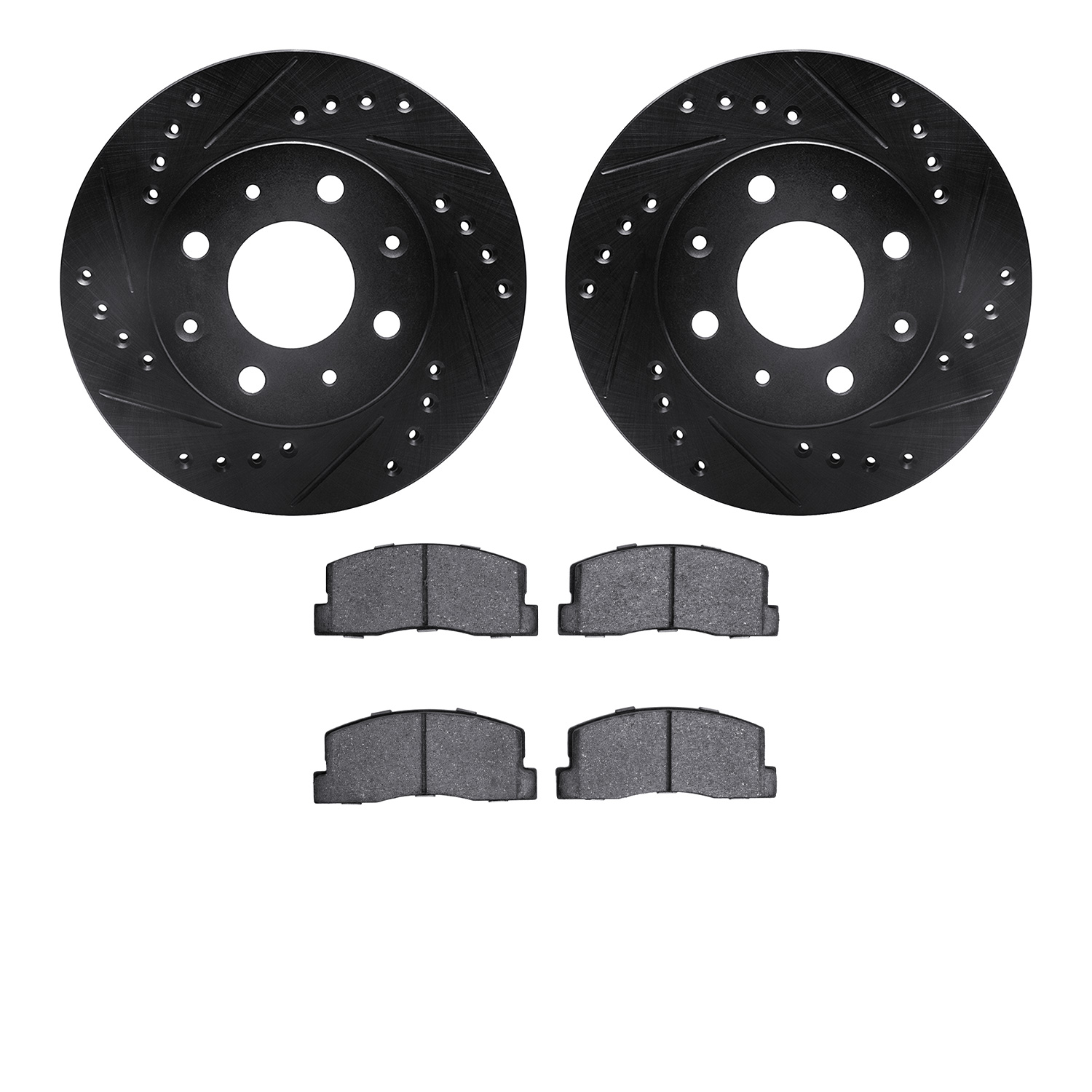 8302-59005 Drilled/Slotted Brake Rotors with 3000-Series Ceramic Brake Pads Kit [Black], 1982-1983 Acura/Honda, Position: Front