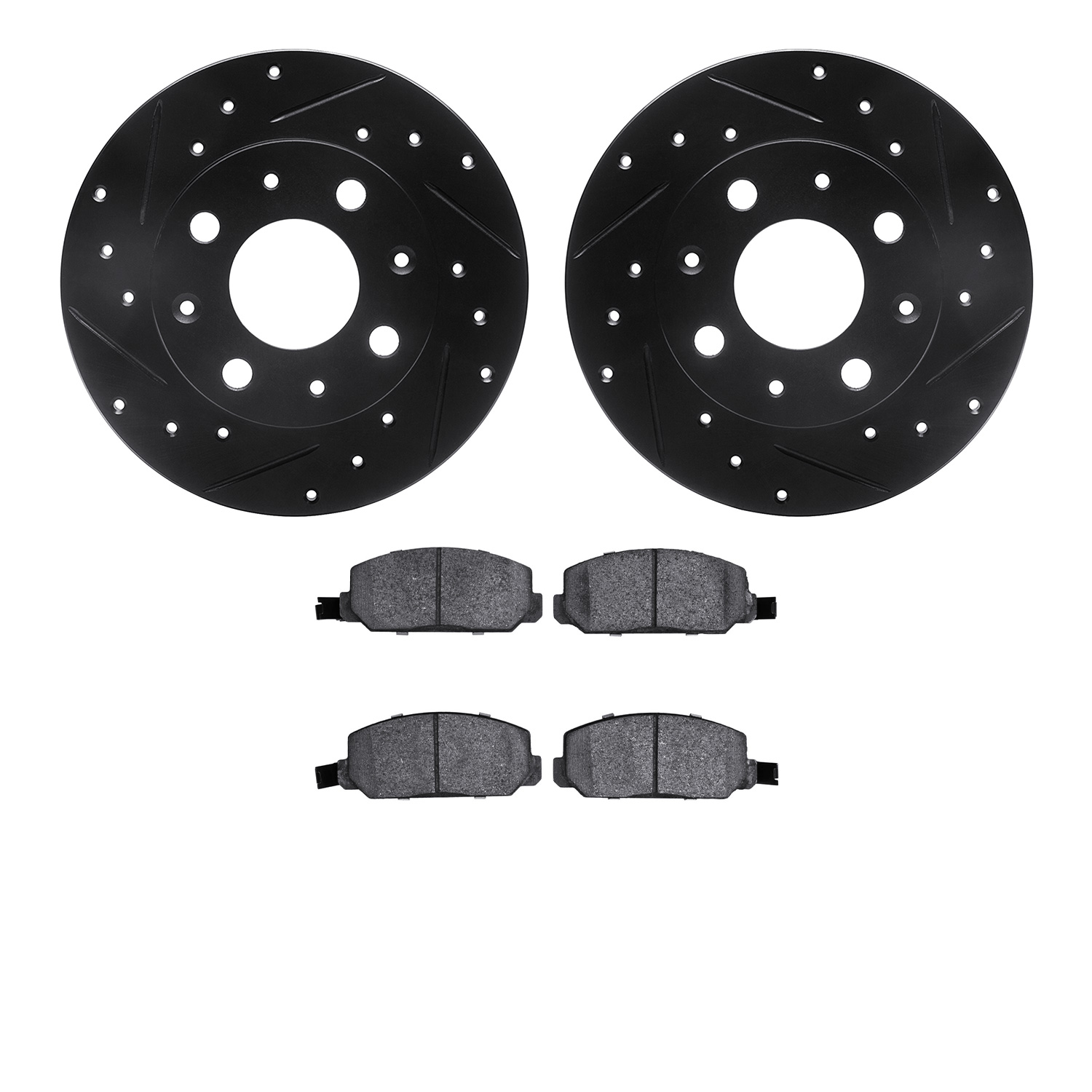 8302-59007 Drilled/Slotted Brake Rotors with 3000-Series Ceramic Brake Pads Kit [Black], 1980-1982 Acura/Honda, Position: Front