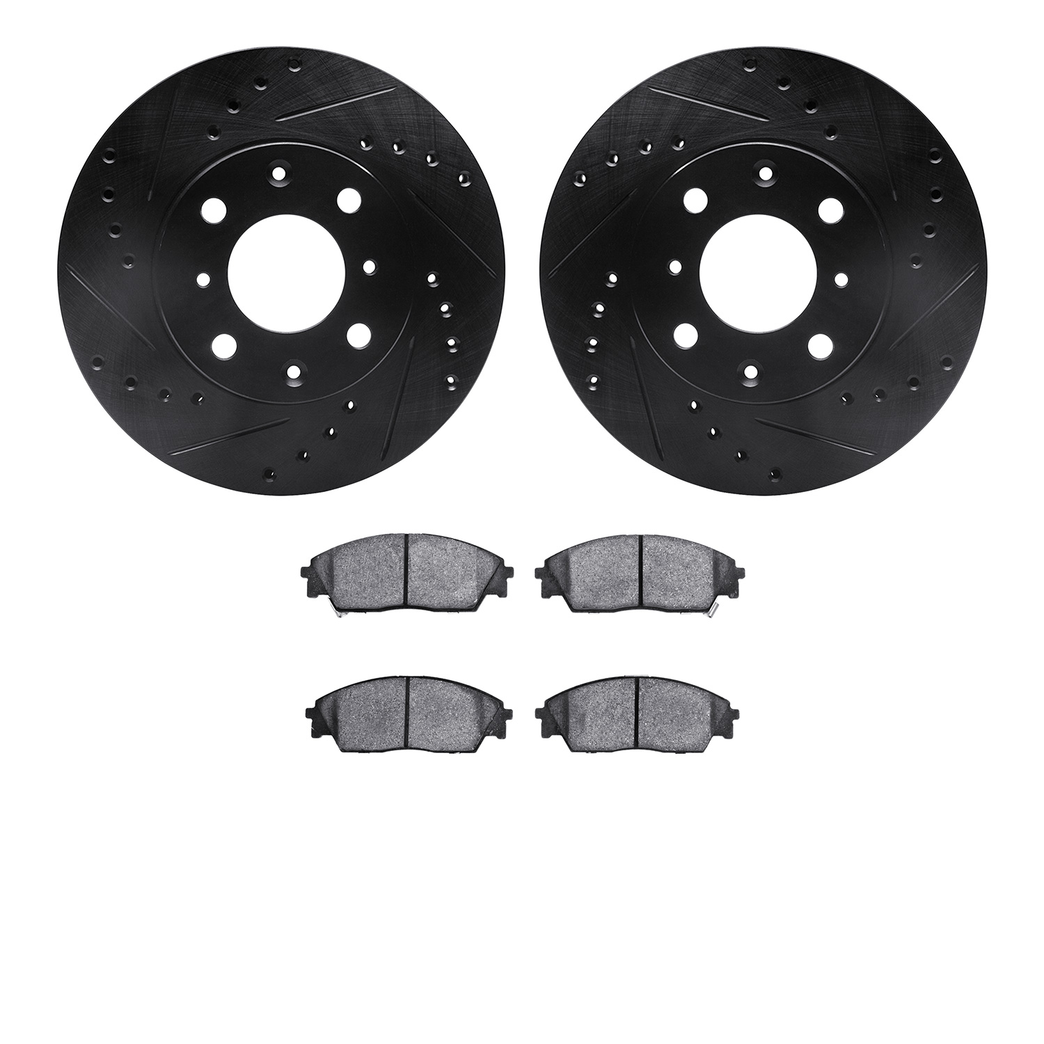 8302-59026 Drilled/Slotted Brake Rotors with 3000-Series Ceramic Brake Pads Kit [Black], 1988-1991 Acura/Honda, Position: Front