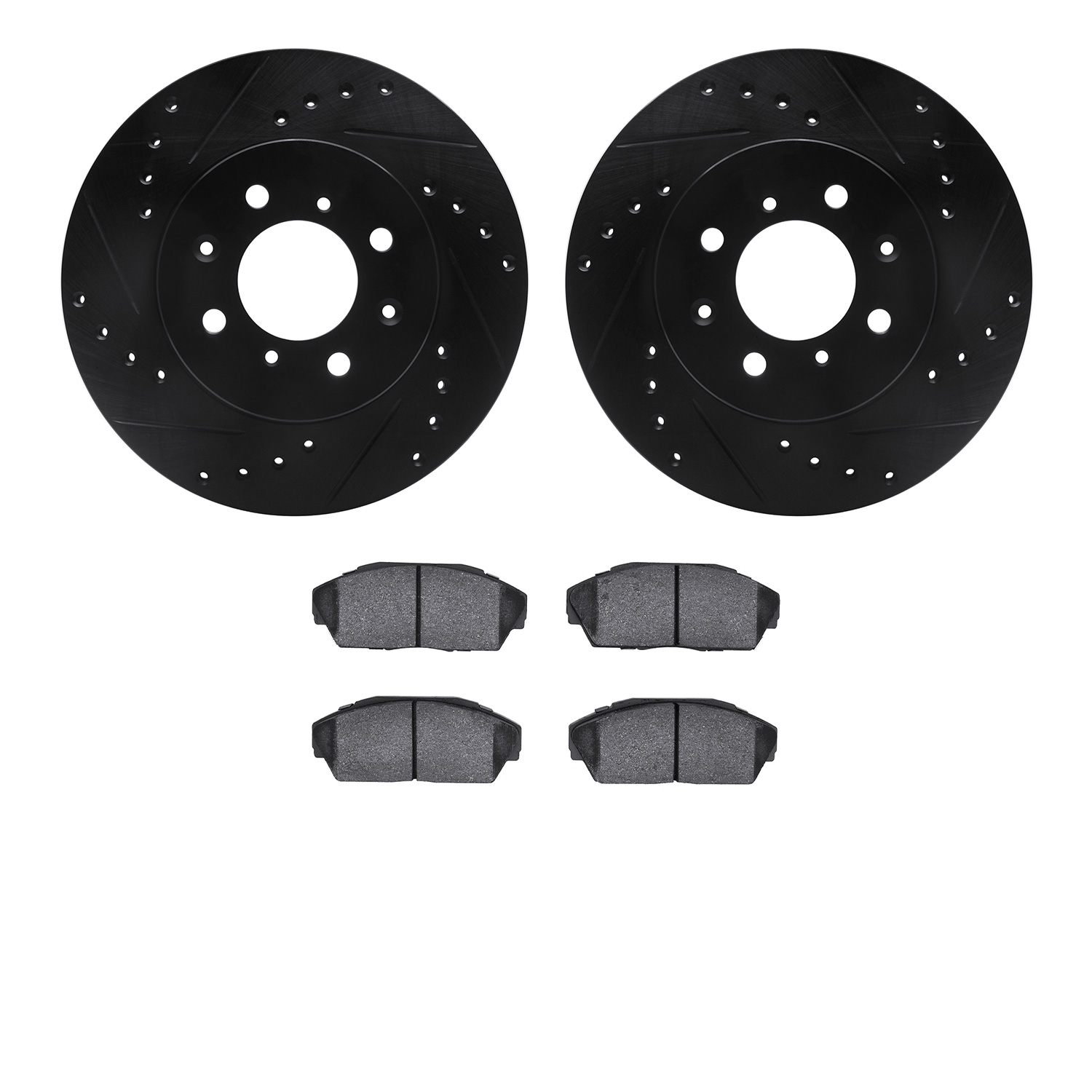 8302-59030 Drilled/Slotted Brake Rotors with 3000-Series Ceramic Brake Pads Kit [Black], 1988-1991 Acura/Honda, Position: Front