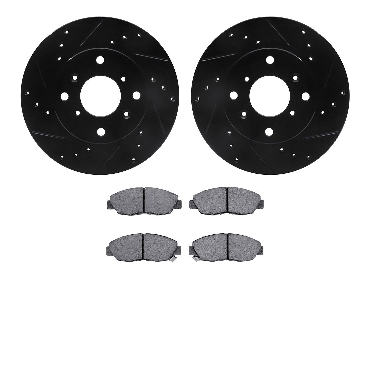 8302-59033 Drilled/Slotted Brake Rotors with 3000-Series Ceramic Brake Pads Kit [Black], 1998-1999 Acura/Honda, Position: Front