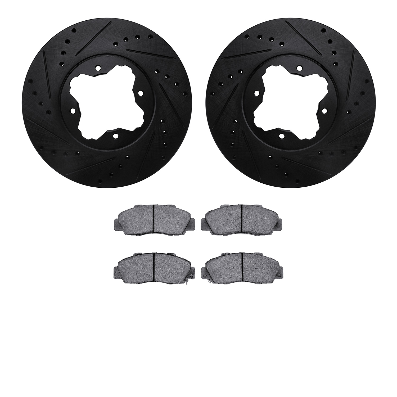 8302-59035 Drilled/Slotted Brake Rotors with 3000-Series Ceramic Brake Pads Kit [Black], 1991-1997 Acura/Honda, Position: Front