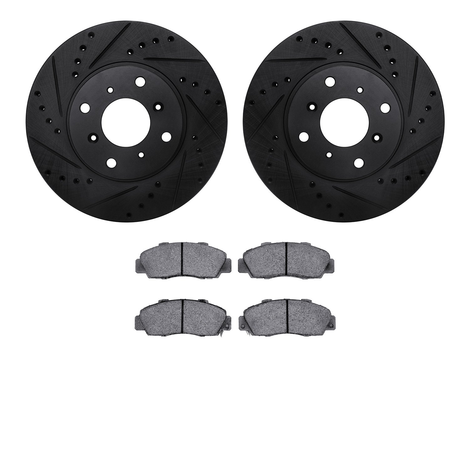 8302-59036 Drilled/Slotted Brake Rotors with 3000-Series Ceramic Brake Pads Kit [Black], 1992-1996 Acura/Honda, Position: Front