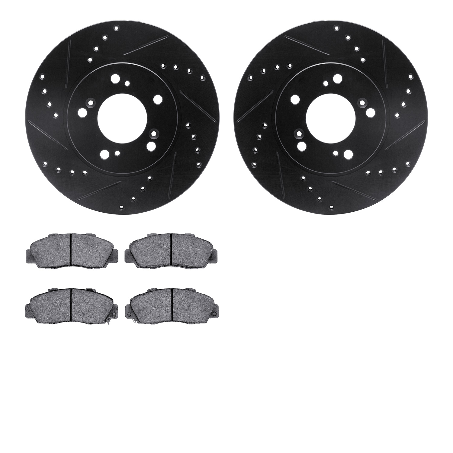 8302-59037 Drilled/Slotted Brake Rotors with 3000-Series Ceramic Brake Pads Kit [Black], 1991-2001 Multiple Makes/Models, Positi