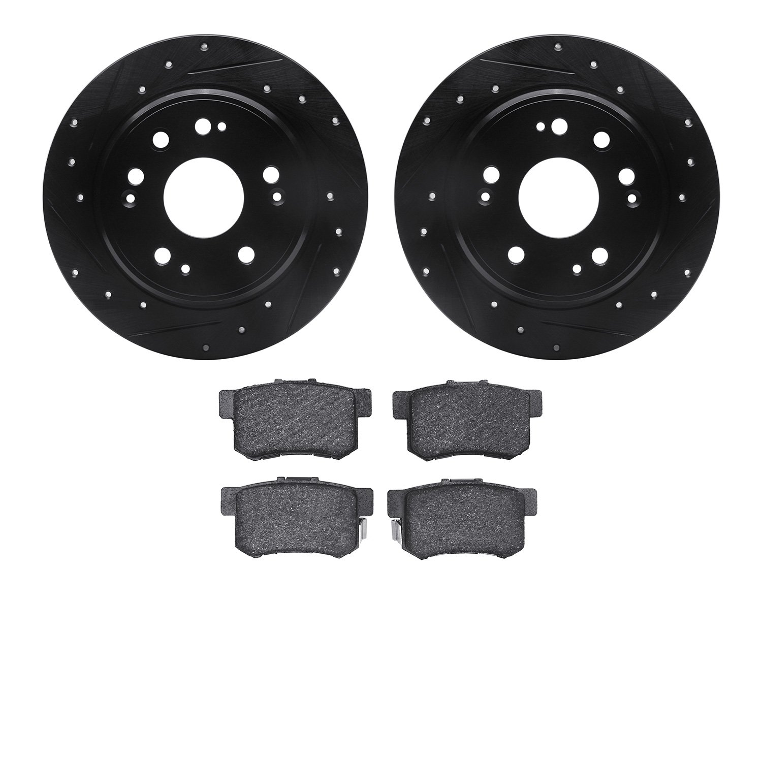 8302-59040 Drilled/Slotted Brake Rotors with 3000-Series Ceramic Brake Pads Kit [Black], 2002-2004 Acura/Honda, Position: Rear