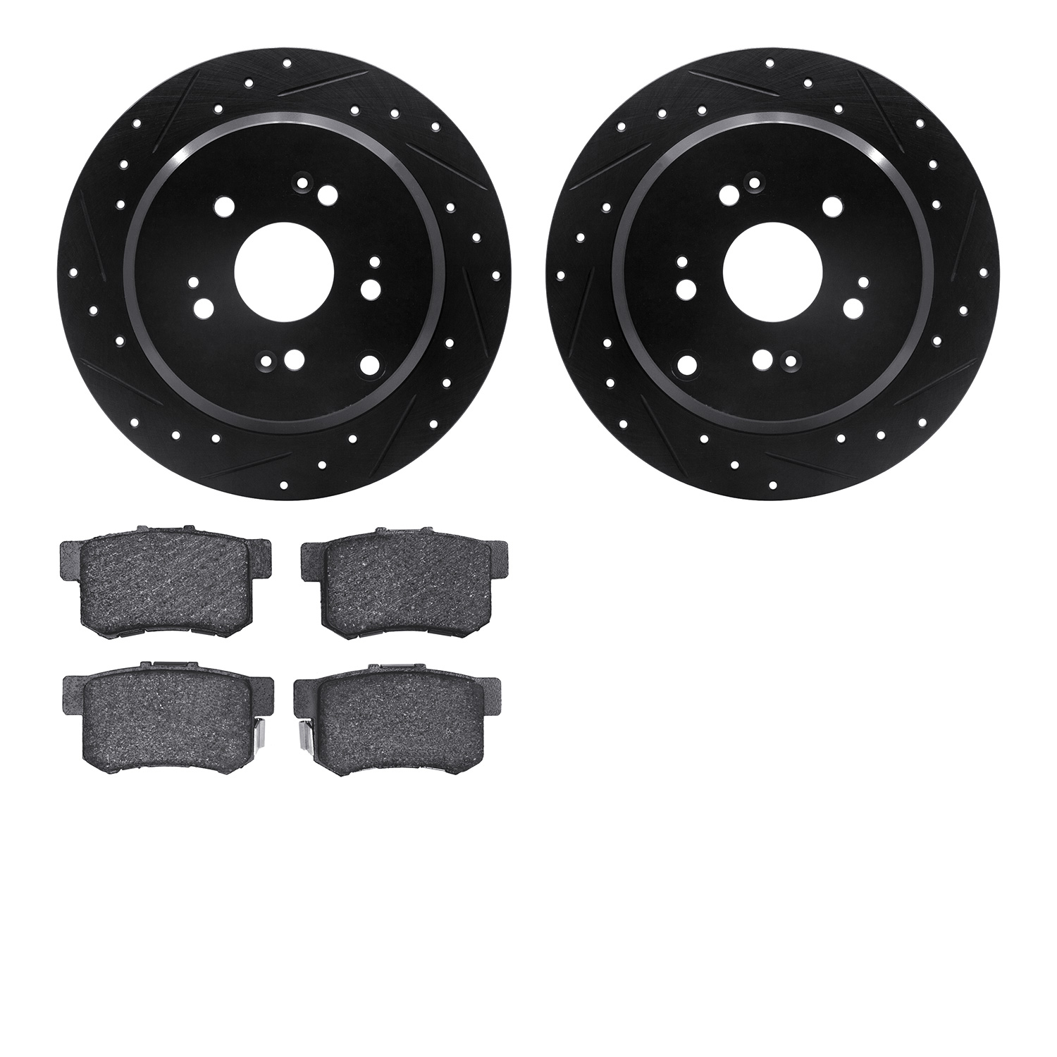 8302-59041 Drilled/Slotted Brake Rotors with 3000-Series Ceramic Brake Pads Kit [Black], 2007-2012 Acura/Honda, Position: Rear