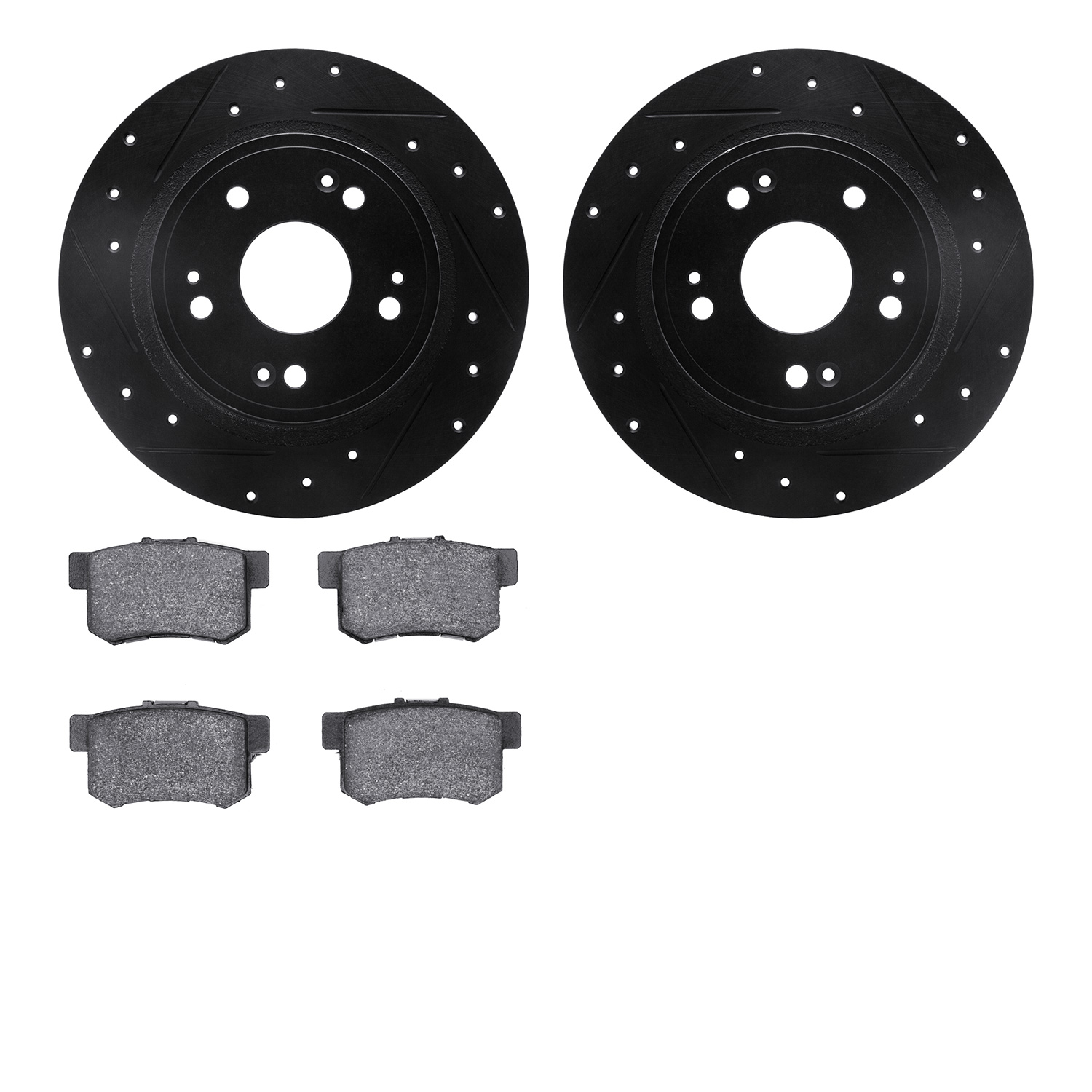 8302-59049 Drilled/Slotted Brake Rotors with 3000-Series Ceramic Brake Pads Kit [Black], Fits Select Acura/Honda, Position: Rear