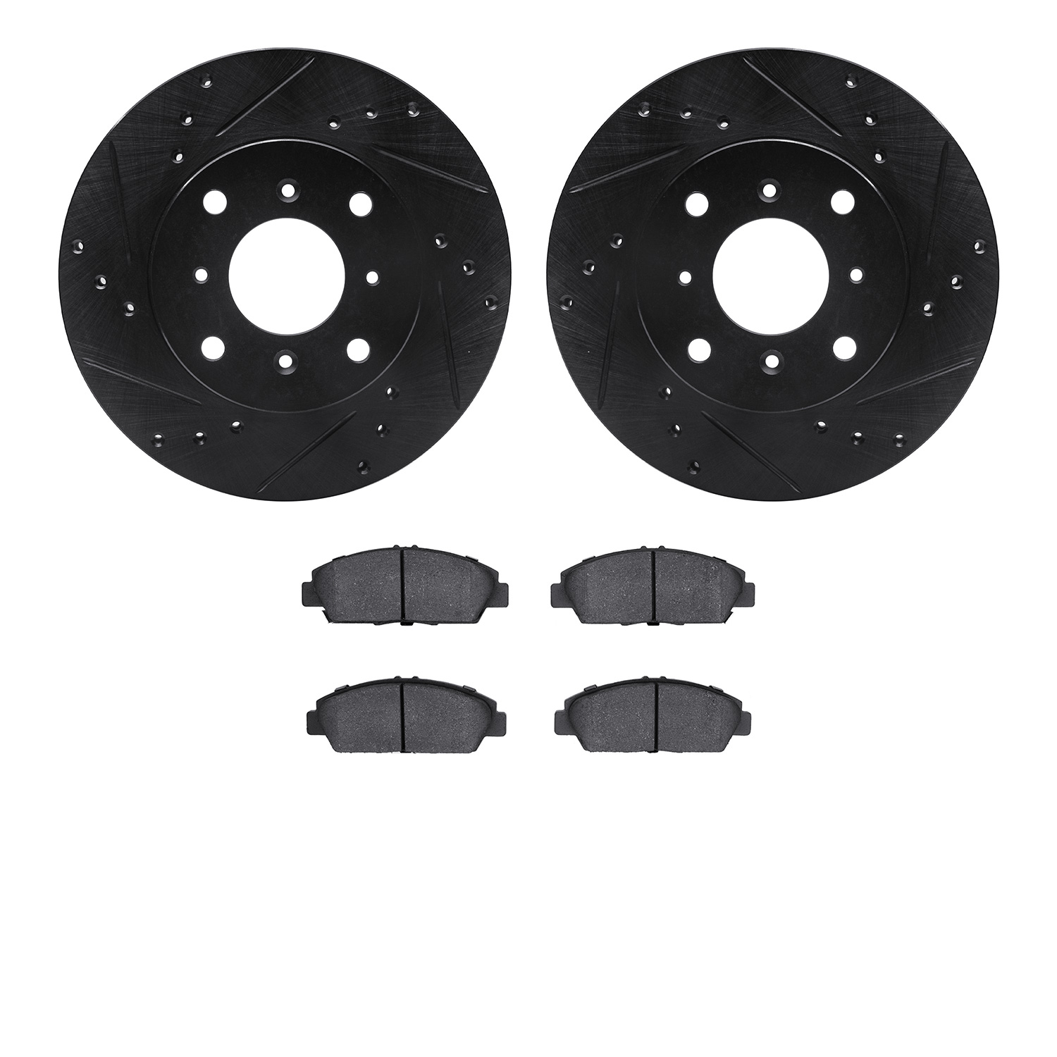 8302-59055 Drilled/Slotted Brake Rotors with 3000-Series Ceramic Brake Pads Kit [Black], 1992-1996 Acura/Honda, Position: Front