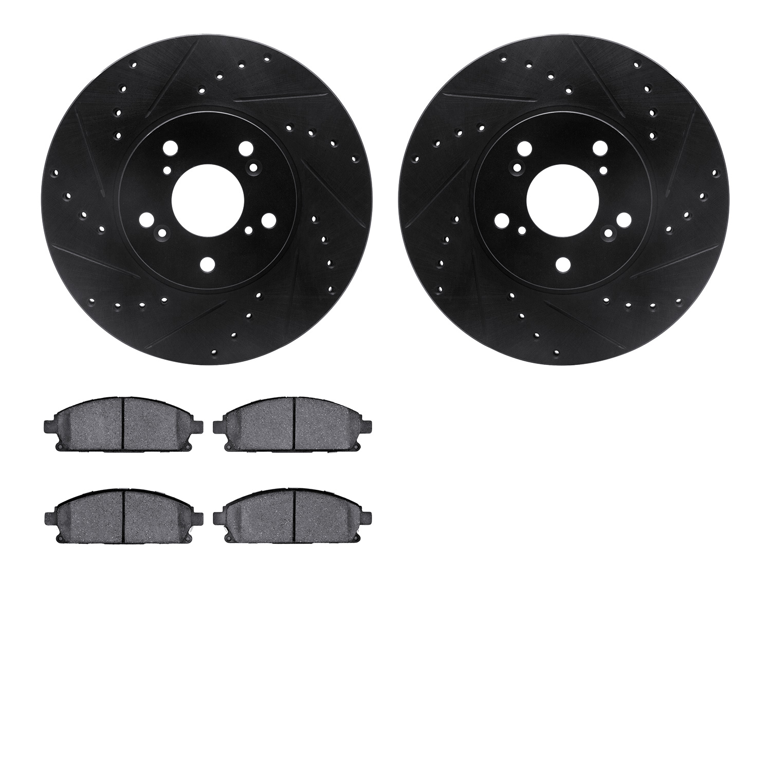 8302-59057 Drilled/Slotted Brake Rotors with 3000-Series Ceramic Brake Pads Kit [Black], 2003-2006 Acura/Honda, Position: Front