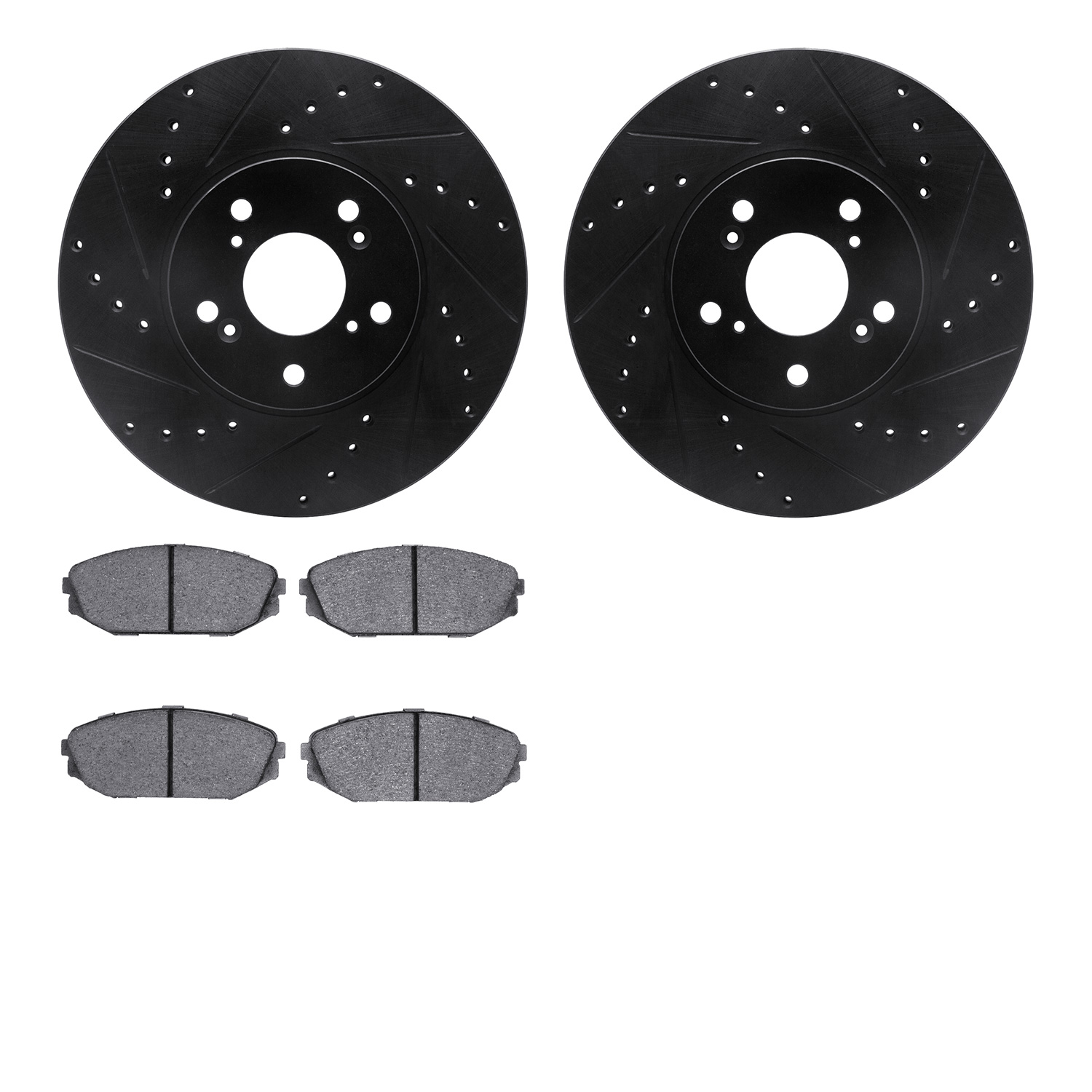 8302-59058 Drilled/Slotted Brake Rotors with 3000-Series Ceramic Brake Pads Kit [Black], 1999-2004 Acura/Honda, Position: Front