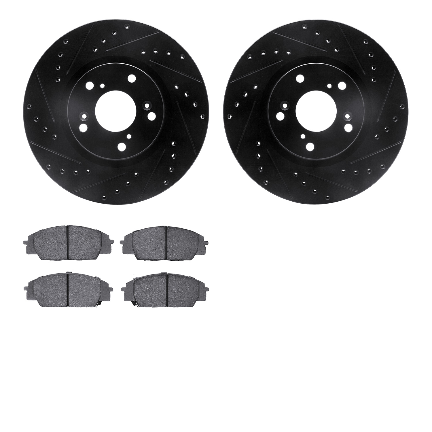8302-59060 Drilled/Slotted Brake Rotors with 3000-Series Ceramic Brake Pads Kit [Black], 2002-2011 Acura/Honda, Position: Front