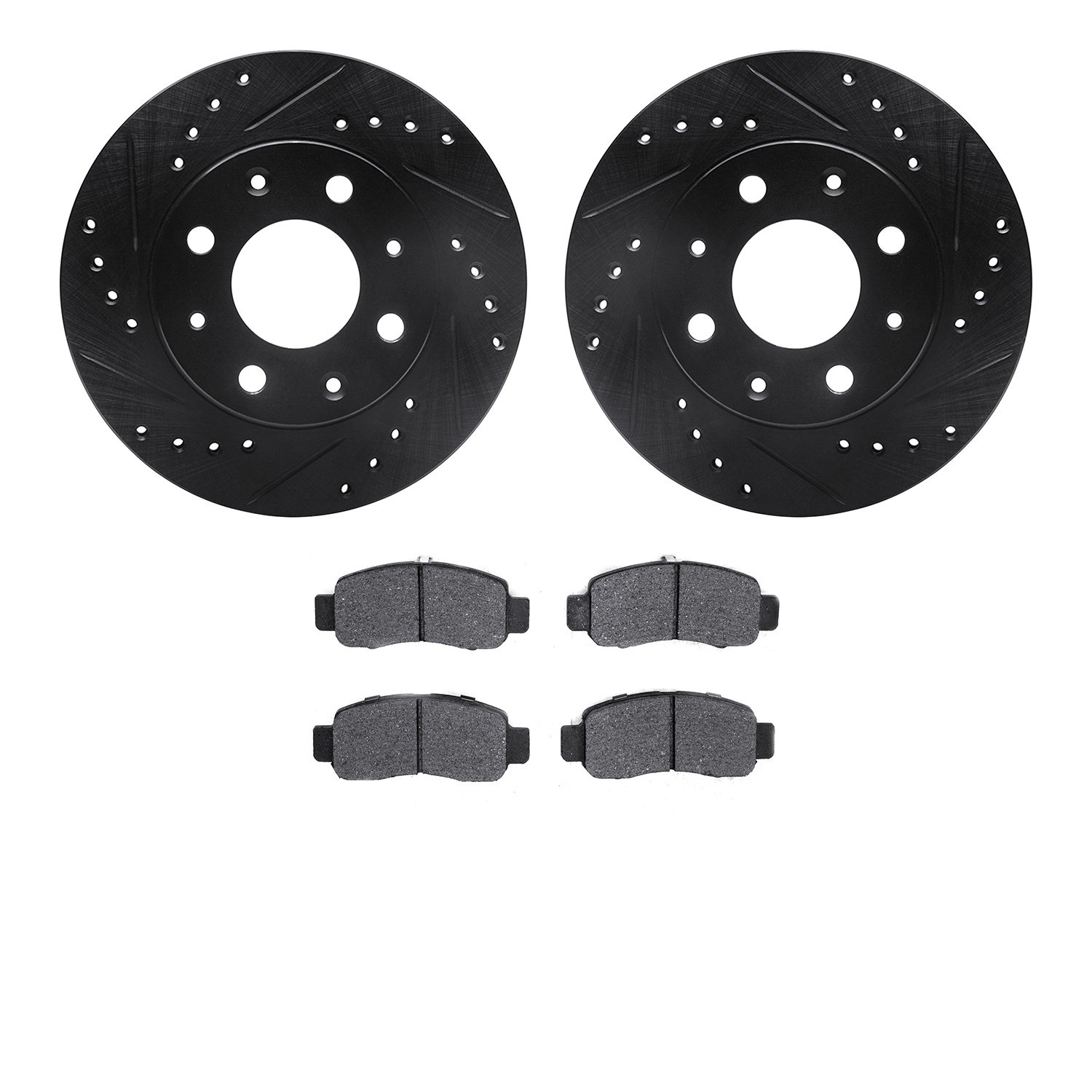 8302-59061 Drilled/Slotted Brake Rotors with 3000-Series Ceramic Brake Pads Kit [Black], 2000-2006 Acura/Honda, Position: Front