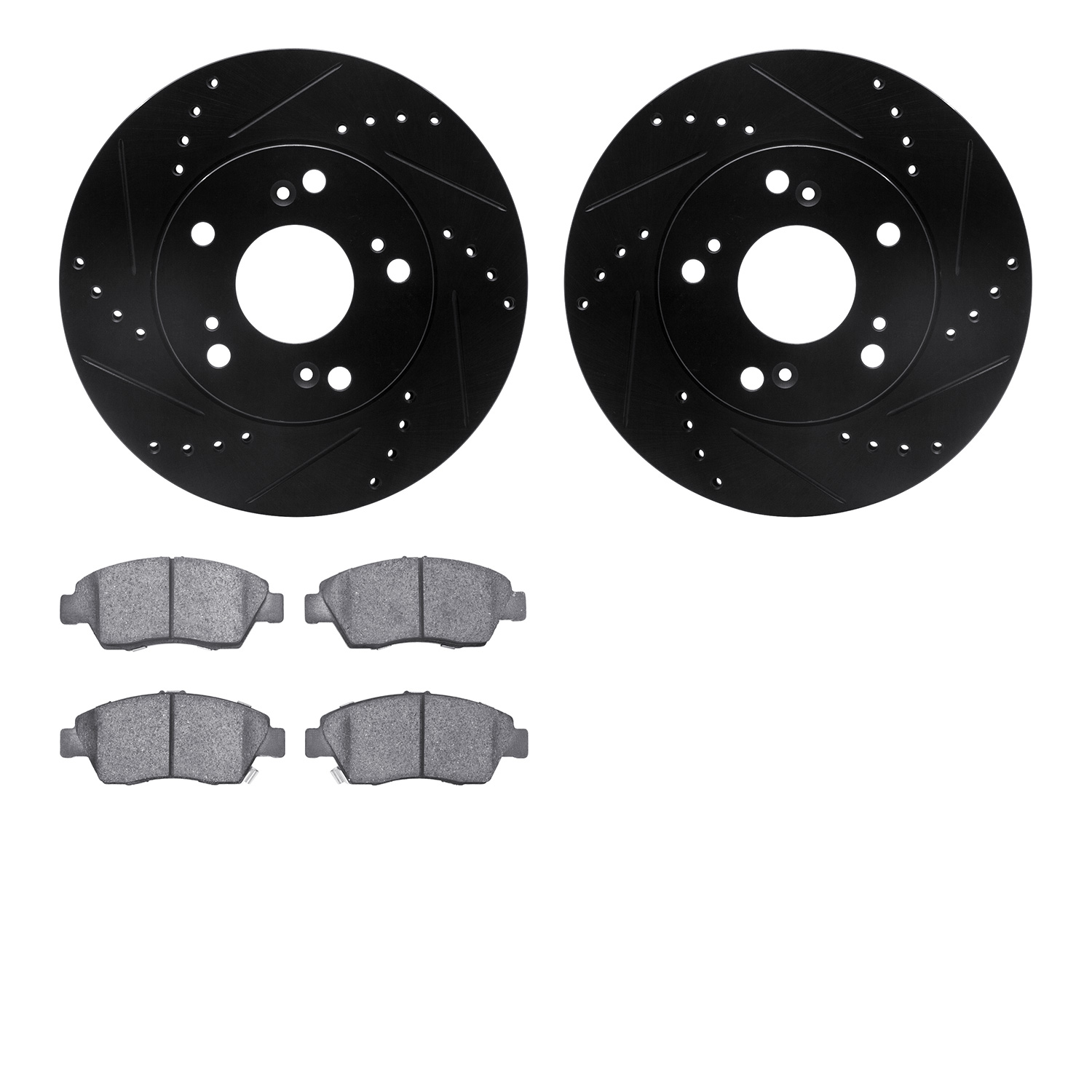 8302-59073 Drilled/Slotted Brake Rotors with 3000-Series Ceramic Brake Pads Kit [Black], 2012-2015 Acura/Honda, Position: Front