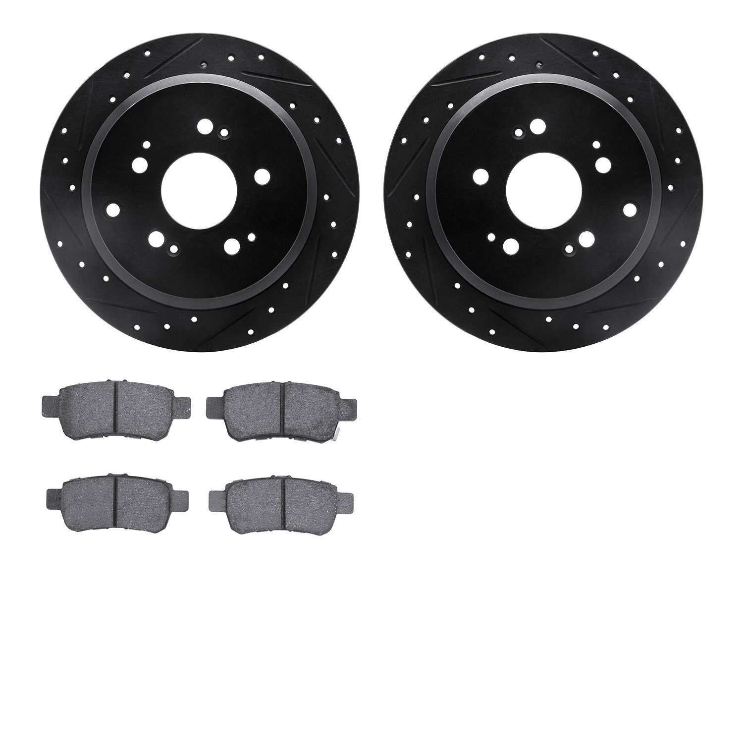 8302-59077 Drilled/Slotted Brake Rotors with 3000-Series Ceramic Brake Pads Kit [Black], 2005-2010 Acura/Honda, Position: Rear