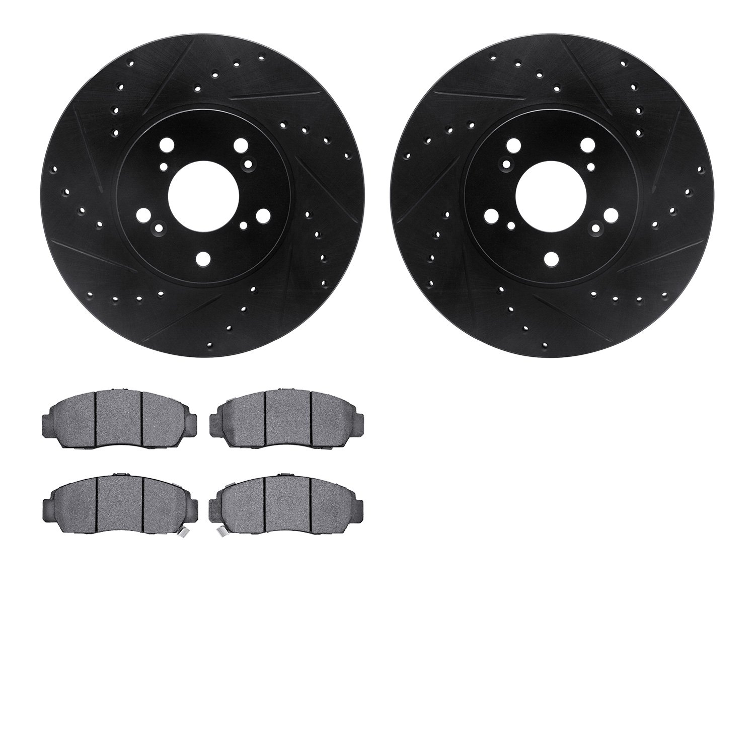 8302-59083 Drilled/Slotted Brake Rotors with 3000-Series Ceramic Brake Pads Kit [Black], 1999-2014 Acura/Honda, Position: Front