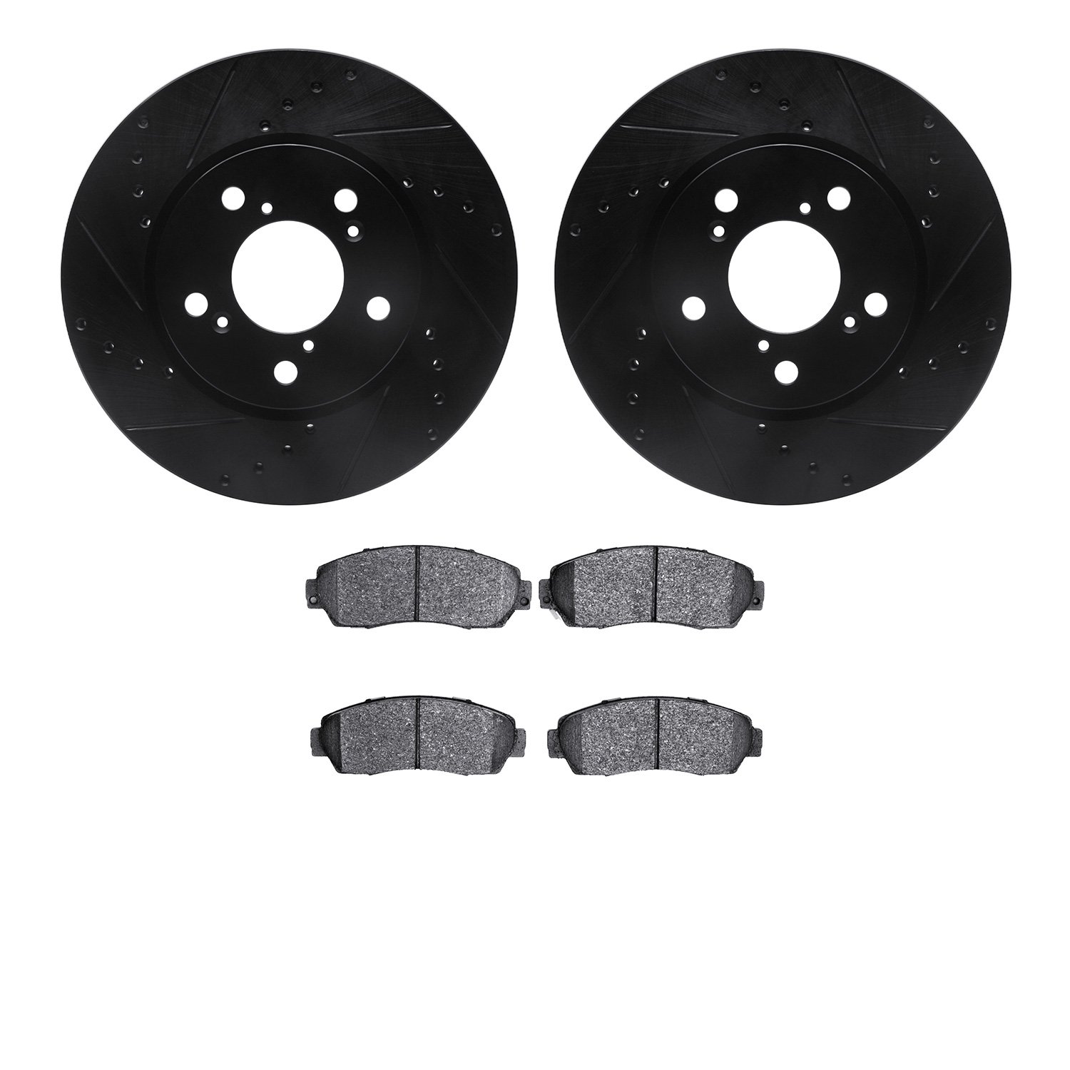 8302-59084 Drilled/Slotted Brake Rotors with 3000-Series Ceramic Brake Pads Kit [Black], 2005-2010 Acura/Honda, Position: Front