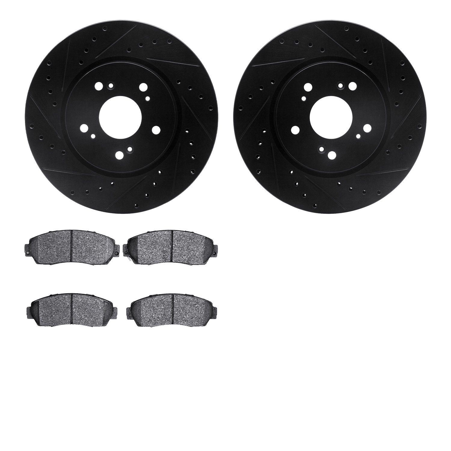 8302-59085 Drilled/Slotted Brake Rotors with 3000-Series Ceramic Brake Pads Kit [Black], 2007-2016 Acura/Honda, Position: Front