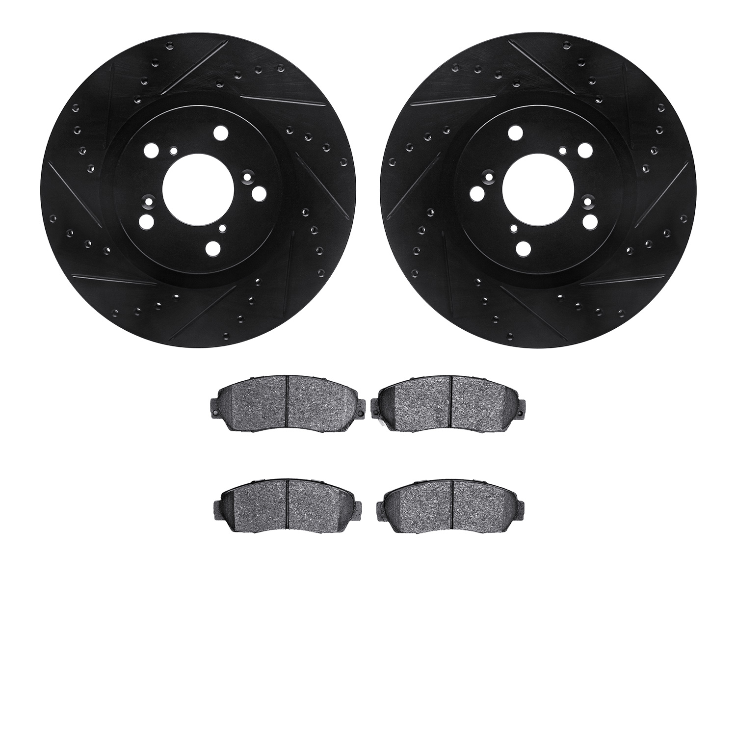 8302-59086 Drilled/Slotted Brake Rotors with 3000-Series Ceramic Brake Pads Kit [Black], 2011-2014 Acura/Honda, Position: Front