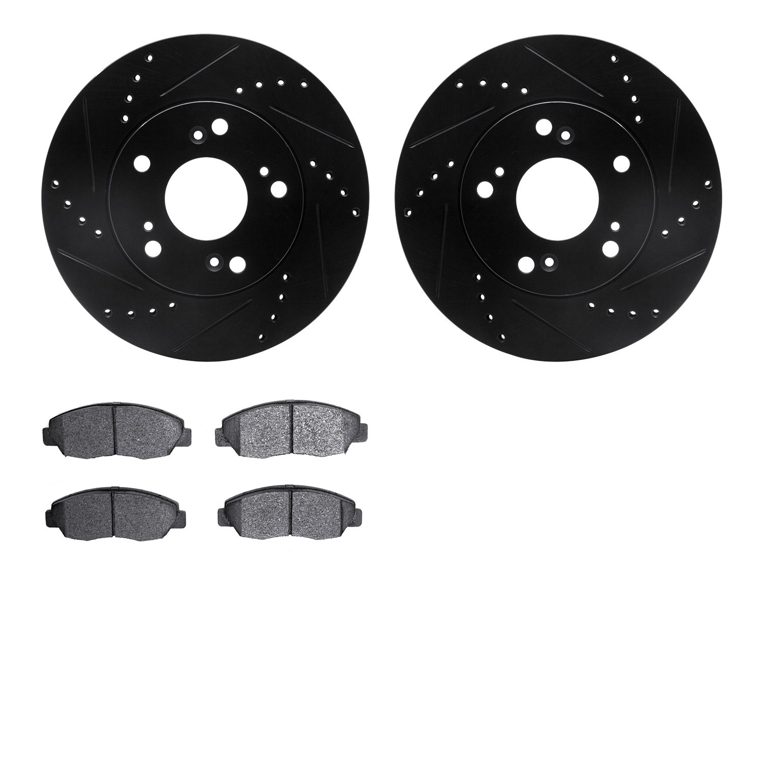8302-59091 Drilled/Slotted Brake Rotors with 3000-Series Ceramic Brake Pads Kit [Black], 2012-2015 Acura/Honda, Position: Front