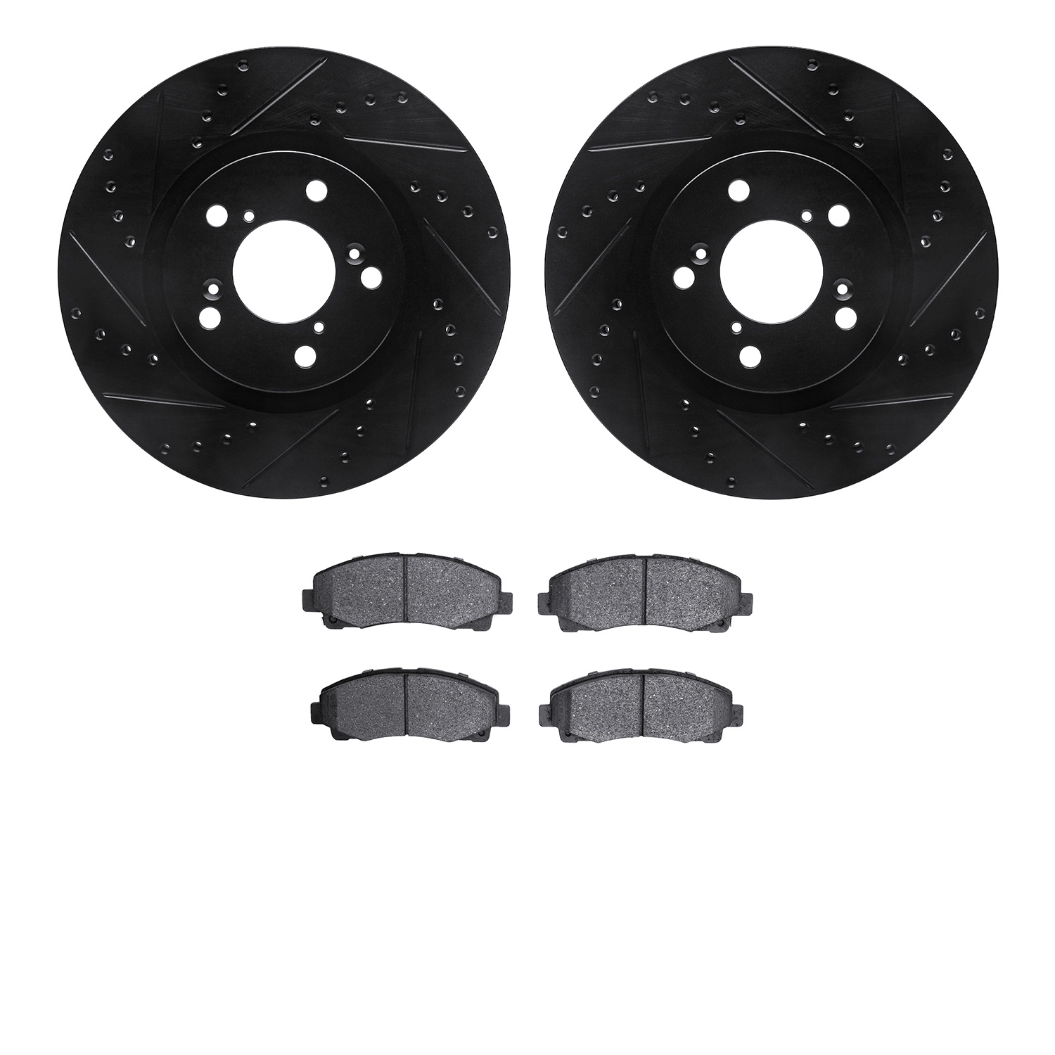 8302-59093 Drilled/Slotted Brake Rotors with 3000-Series Ceramic Brake Pads Kit [Black], 2009-2014 Acura/Honda, Position: Front