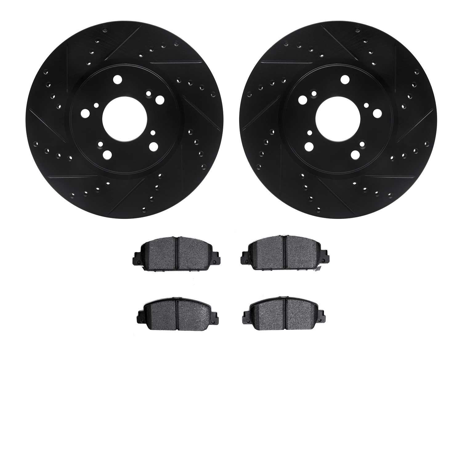 8302-59097 Drilled/Slotted Brake Rotors with 3000-Series Ceramic Brake Pads Kit [Black], Fits Select Acura/Honda, Position: Fron