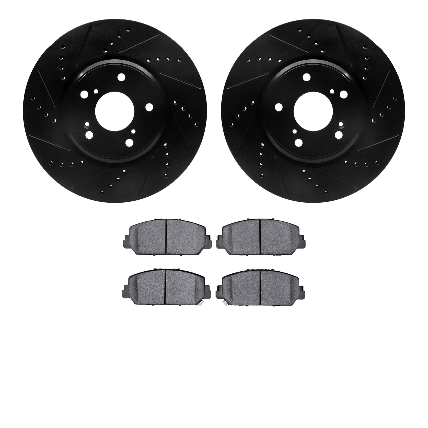 8302-59098 Drilled/Slotted Brake Rotors with 3000-Series Ceramic Brake Pads Kit [Black], Fits Select Acura/Honda, Position: Fron
