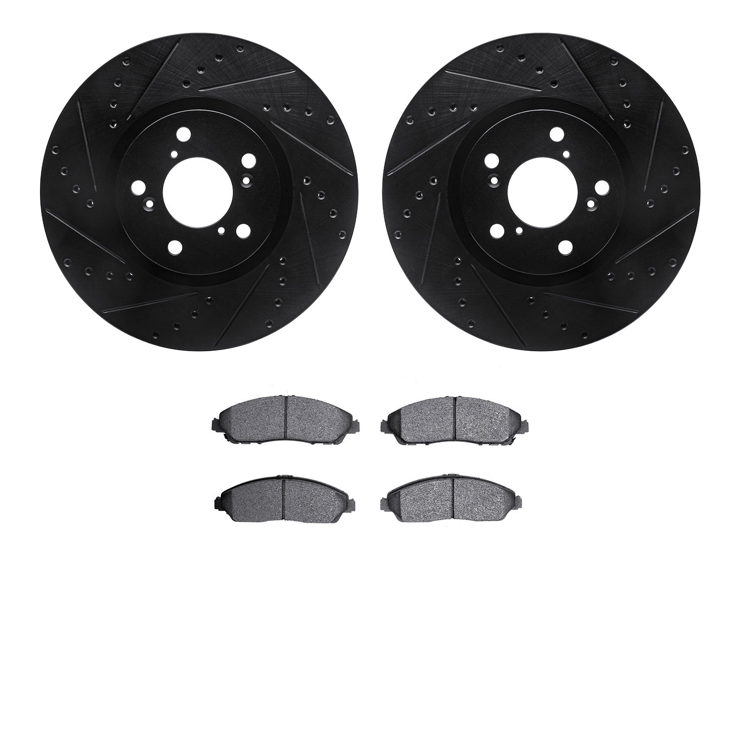 8302-59100 Drilled/Slotted Brake Rotors with 3000-Series Ceramic Brake Pads Kit [Black], 2007-2020 Acura/Honda, Position: Front