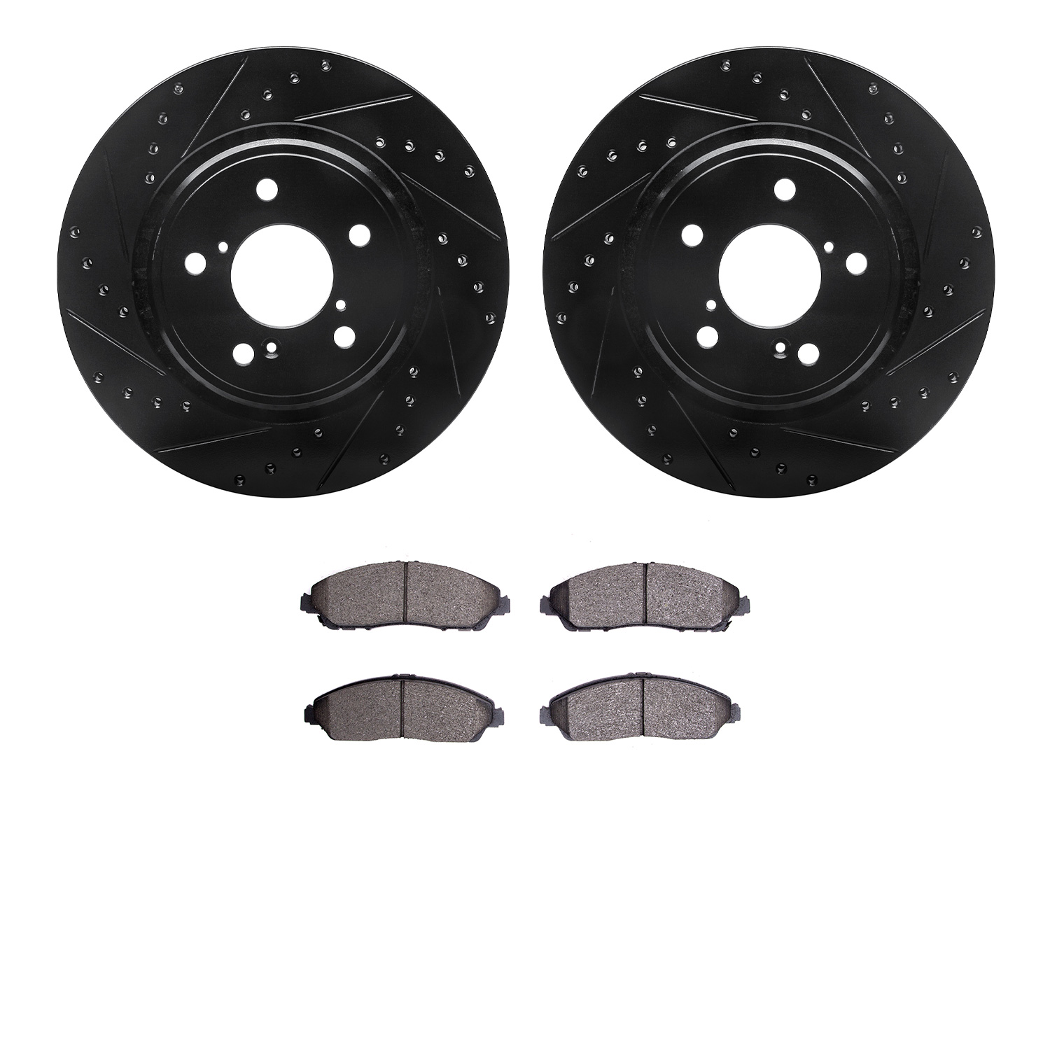 8302-59101 Drilled/Slotted Brake Rotors with 3000-Series Ceramic Brake Pads Kit [Black], Fits Select Acura/Honda, Position: Fron