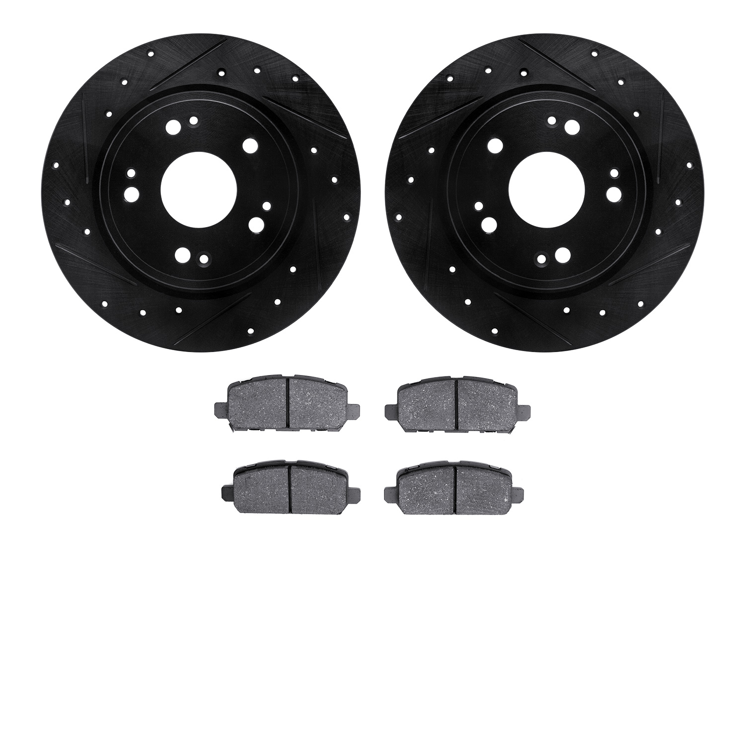 8302-59104 Drilled/Slotted Brake Rotors with 3000-Series Ceramic Brake Pads Kit [Black], 2016-2016 Acura/Honda, Position: Rear