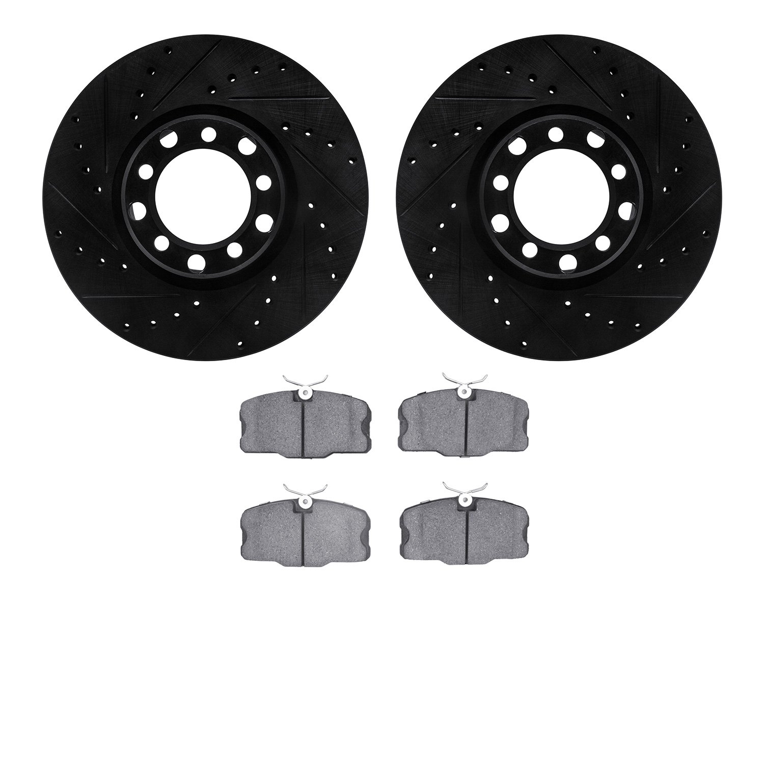 8302-63008 Drilled/Slotted Brake Rotors with 3000-Series Ceramic Brake Pads Kit [Black], 1982-1985 Mercedes-Benz, Position: Fron