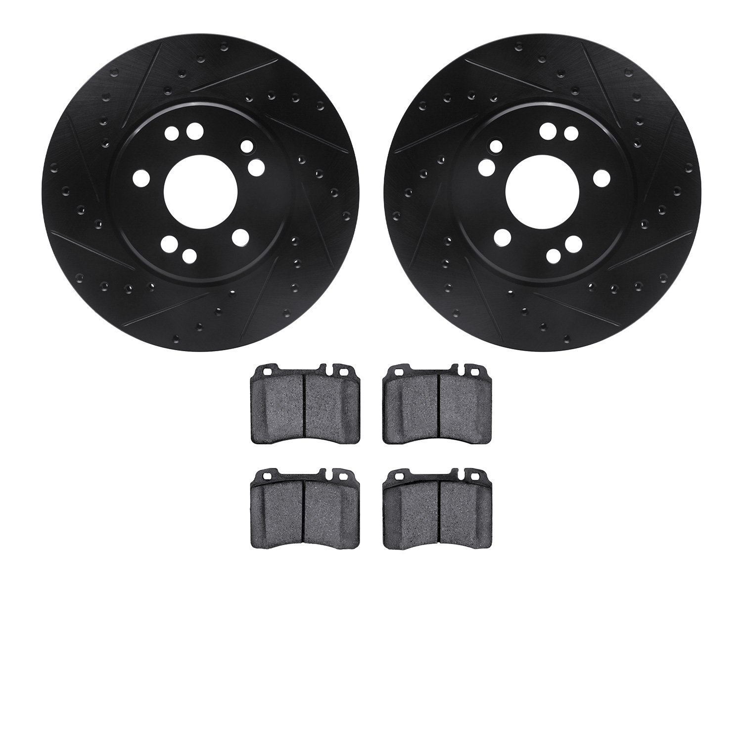 8302-63010 Drilled/Slotted Brake Rotors with 3000-Series Ceramic Brake Pads Kit [Black], 1990-1998 Mercedes-Benz, Position: Fron