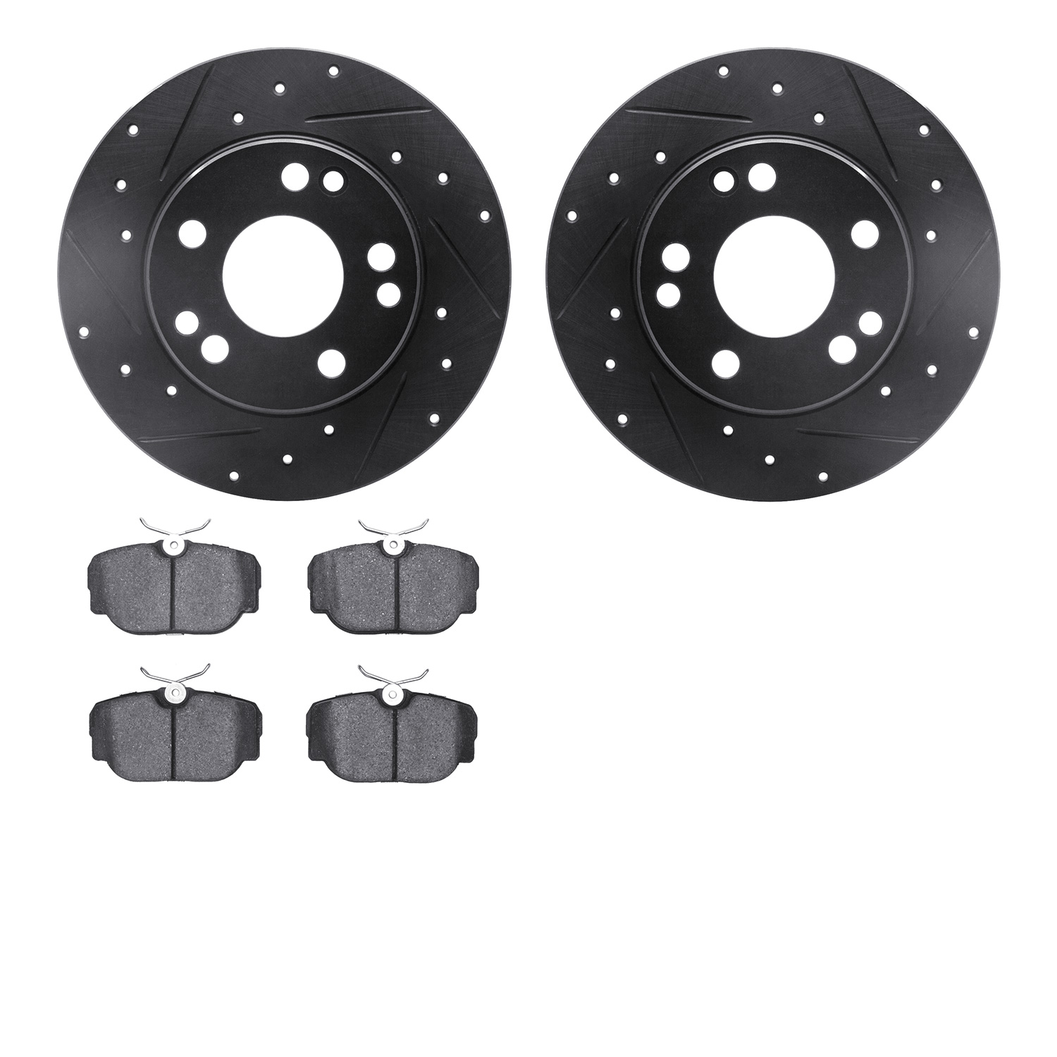 8302-63036 Drilled/Slotted Brake Rotors with 3000-Series Ceramic Brake Pads Kit [Black], 1984-1989 Mercedes-Benz, Position: Fron