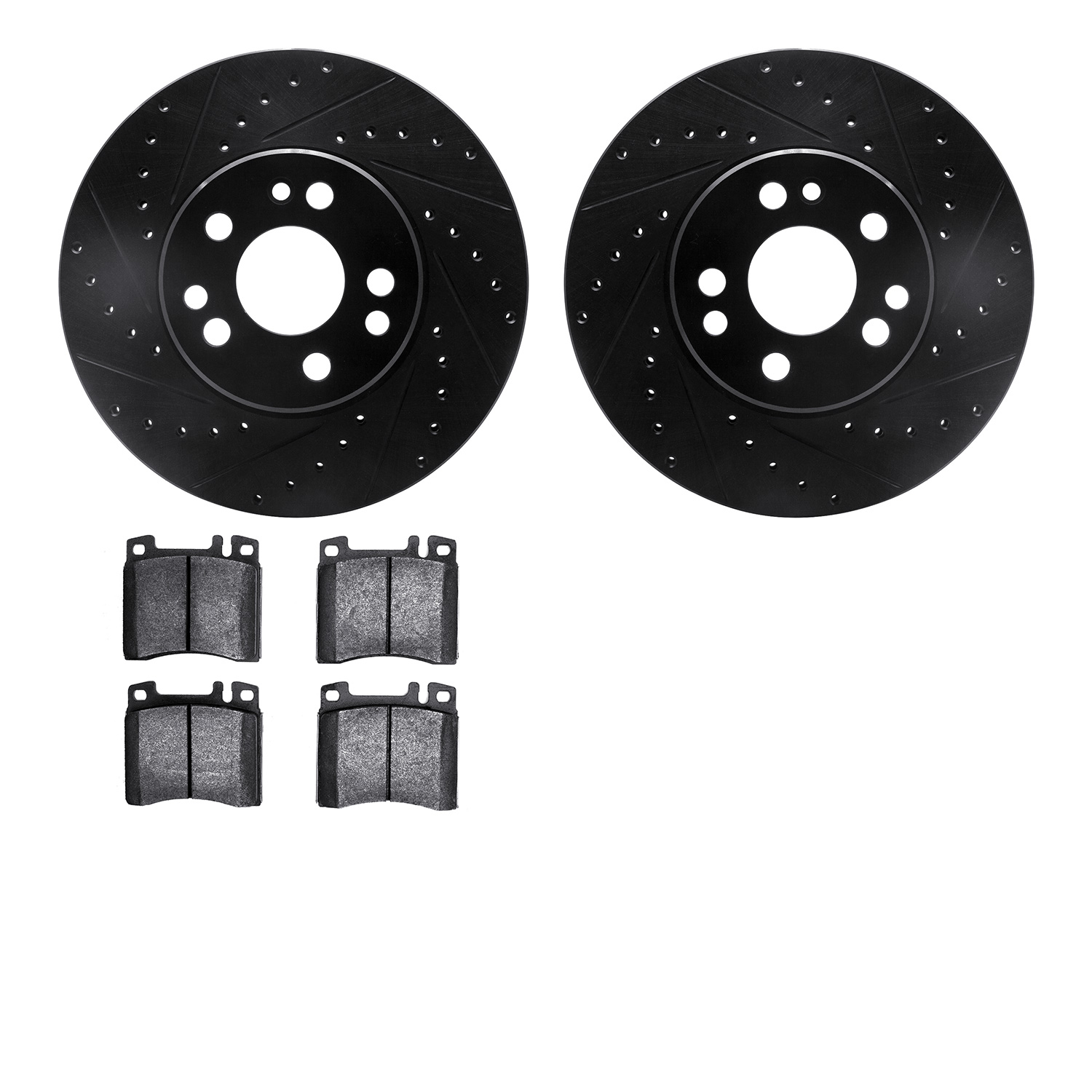 8302-63048 Drilled/Slotted Brake Rotors with 3000-Series Ceramic Brake Pads Kit [Black], 1991-1999 Mercedes-Benz, Position: Fron
