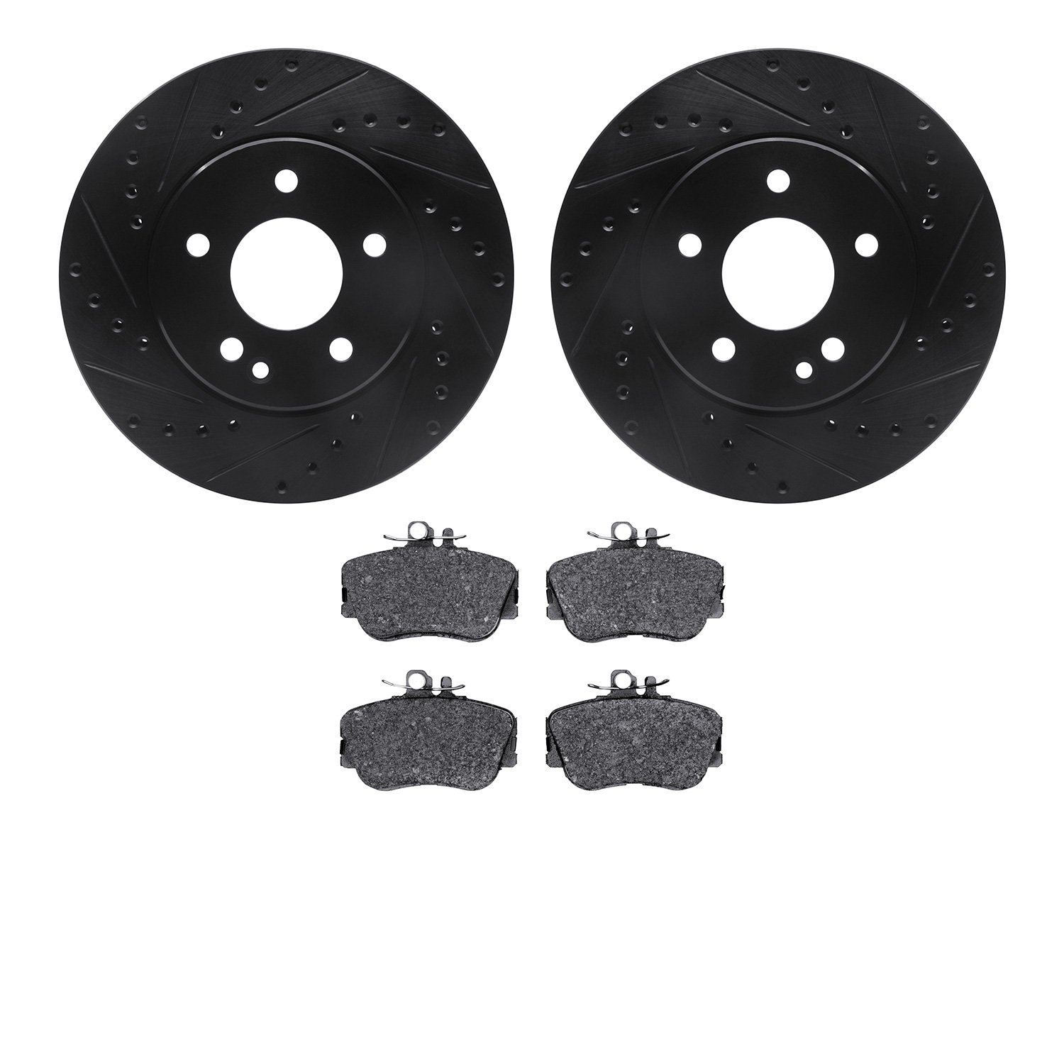 8302-63059 Drilled/Slotted Brake Rotors with 3000-Series Ceramic Brake Pads Kit [Black], 1994-1997 Mercedes-Benz, Position: Fron
