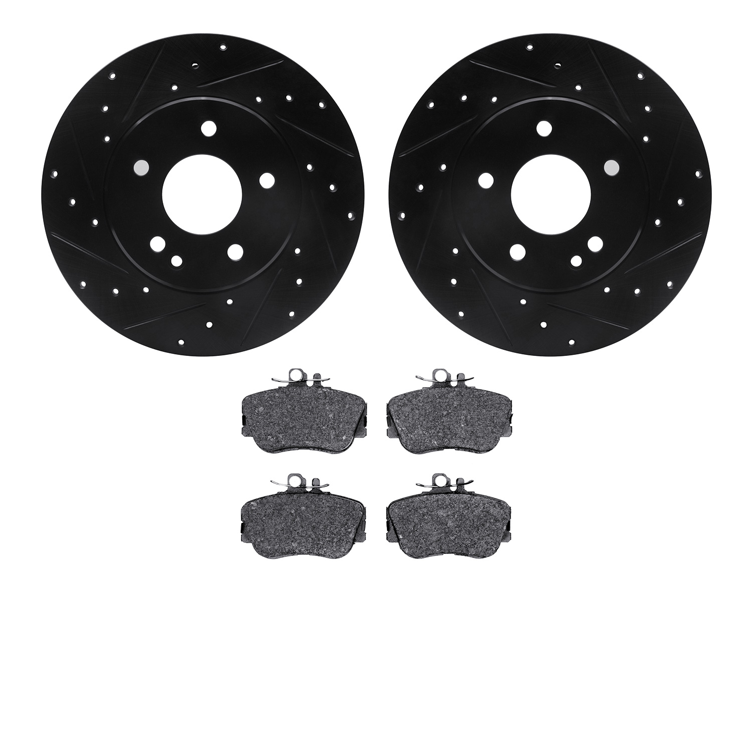 8302-63060 Drilled/Slotted Brake Rotors with 3000-Series Ceramic Brake Pads Kit [Black], 1997-1998 Mercedes-Benz, Position: Fron