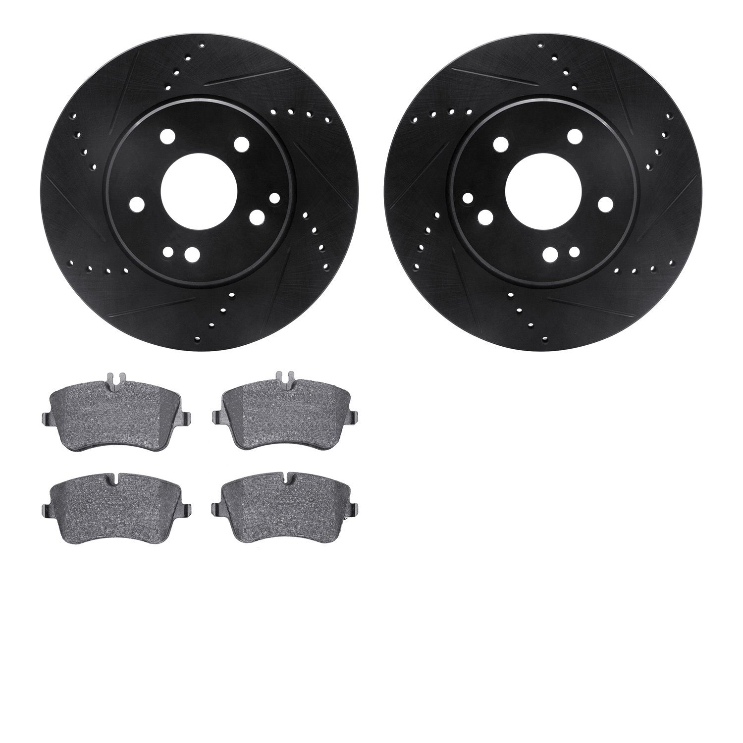8302-63080 Drilled/Slotted Brake Rotors with 3000-Series Ceramic Brake Pads Kit [Black], 2001-2015 Mercedes-Benz, Position: Fron