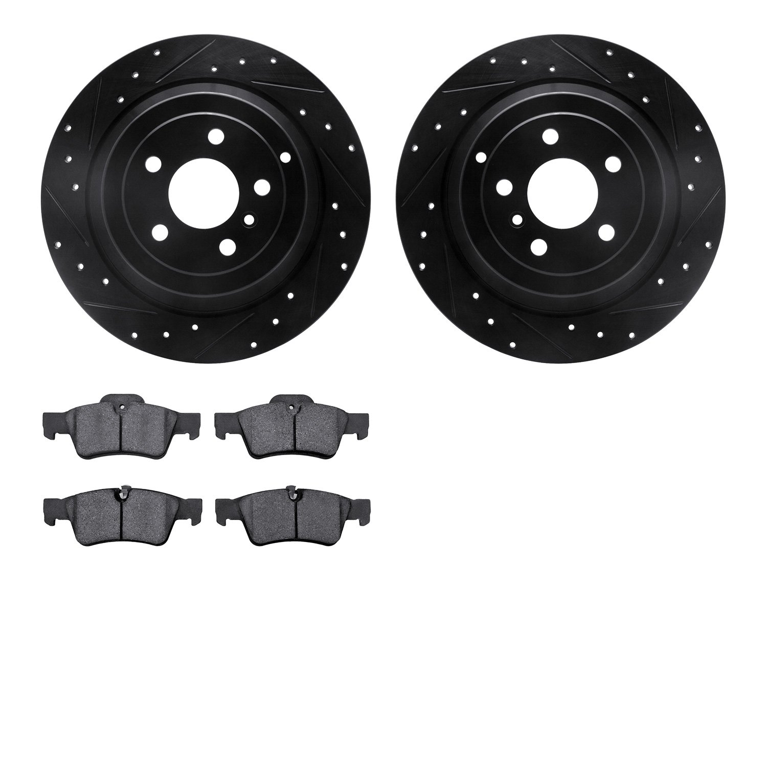 8302-63106 Drilled/Slotted Brake Rotors with 3000-Series Ceramic Brake Pads Kit [Black], 2006-2012 Mercedes-Benz, Position: Rear